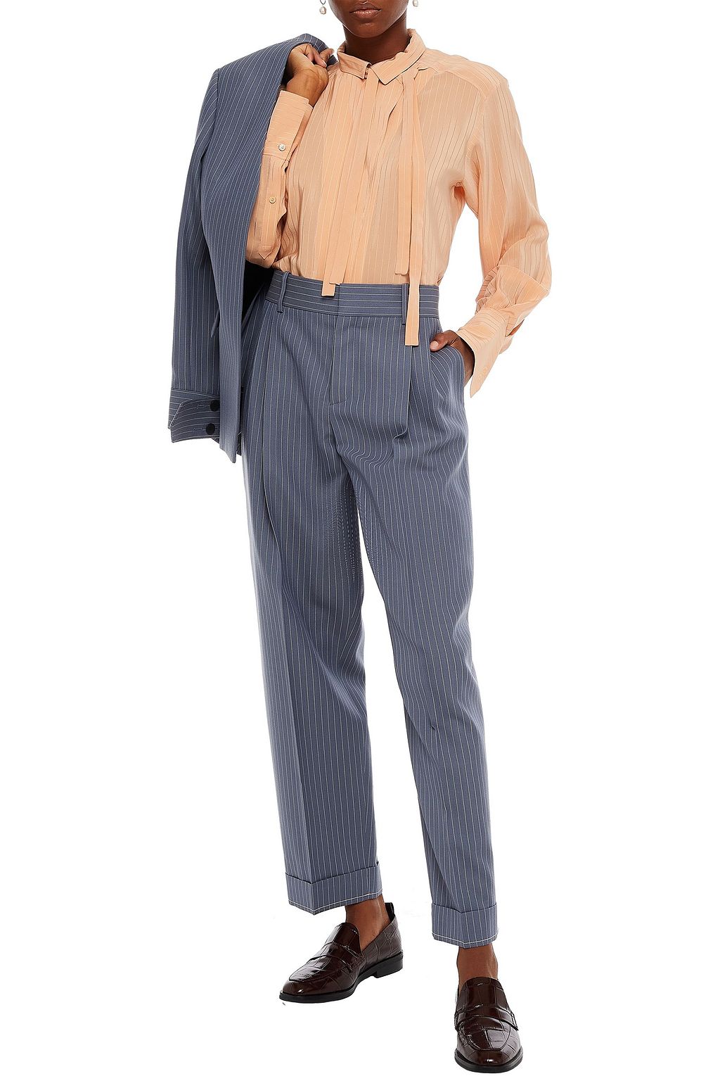 CHLOÉ Gestreifte Bluse aus glänzendem Seiden-Jacquard