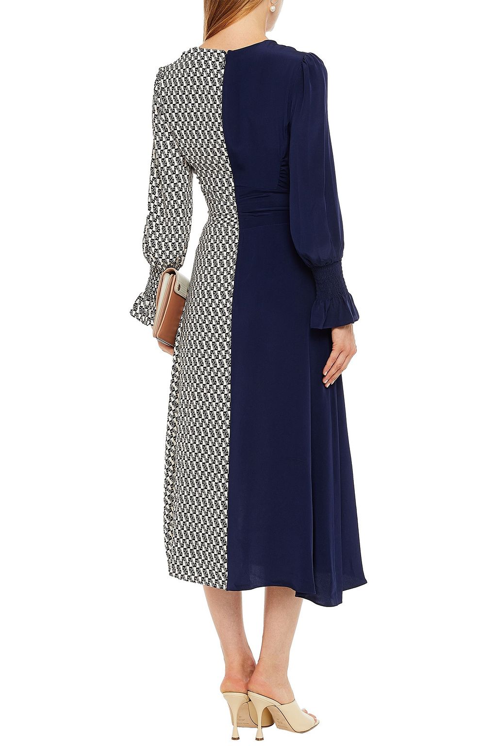 DIANE VON FURSTENBERG Paneled printed silk crepe de chine and crepe midi dress