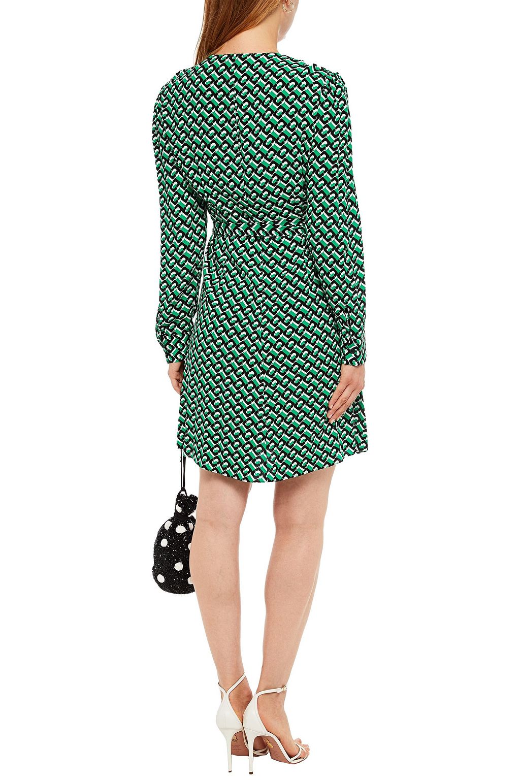 DIANE VON FURSTENBERG Gathered printed crepe mini wrap dress