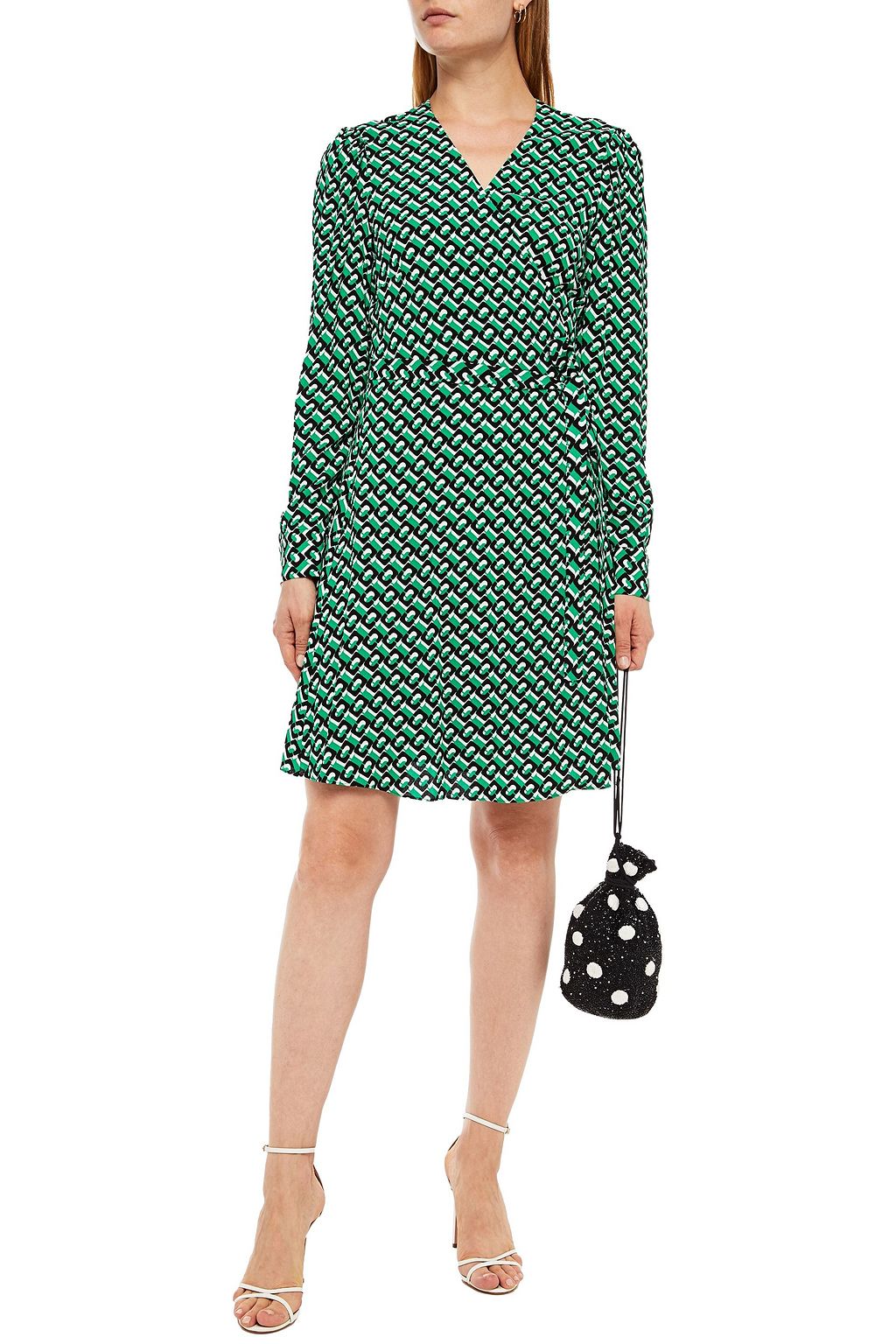 DIANE VON FURSTENBERG Gathered printed crepe mini wrap dress