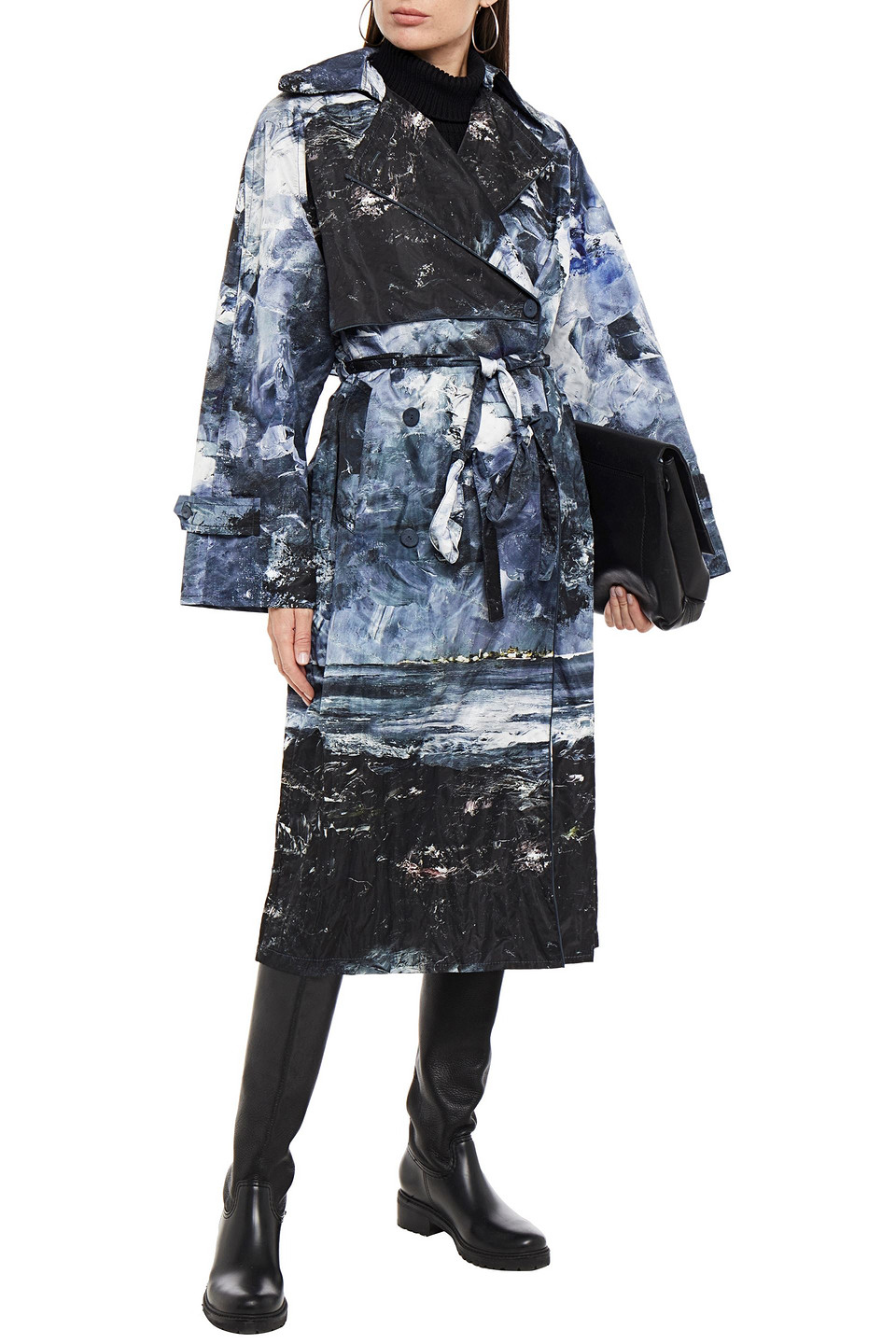 Acne Studios Printed Shell Trench Coat In Blue