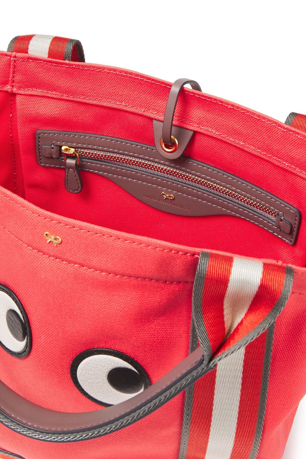 ANYA HINDMARCH Leather-trimmed appliquéd striped canvas tote