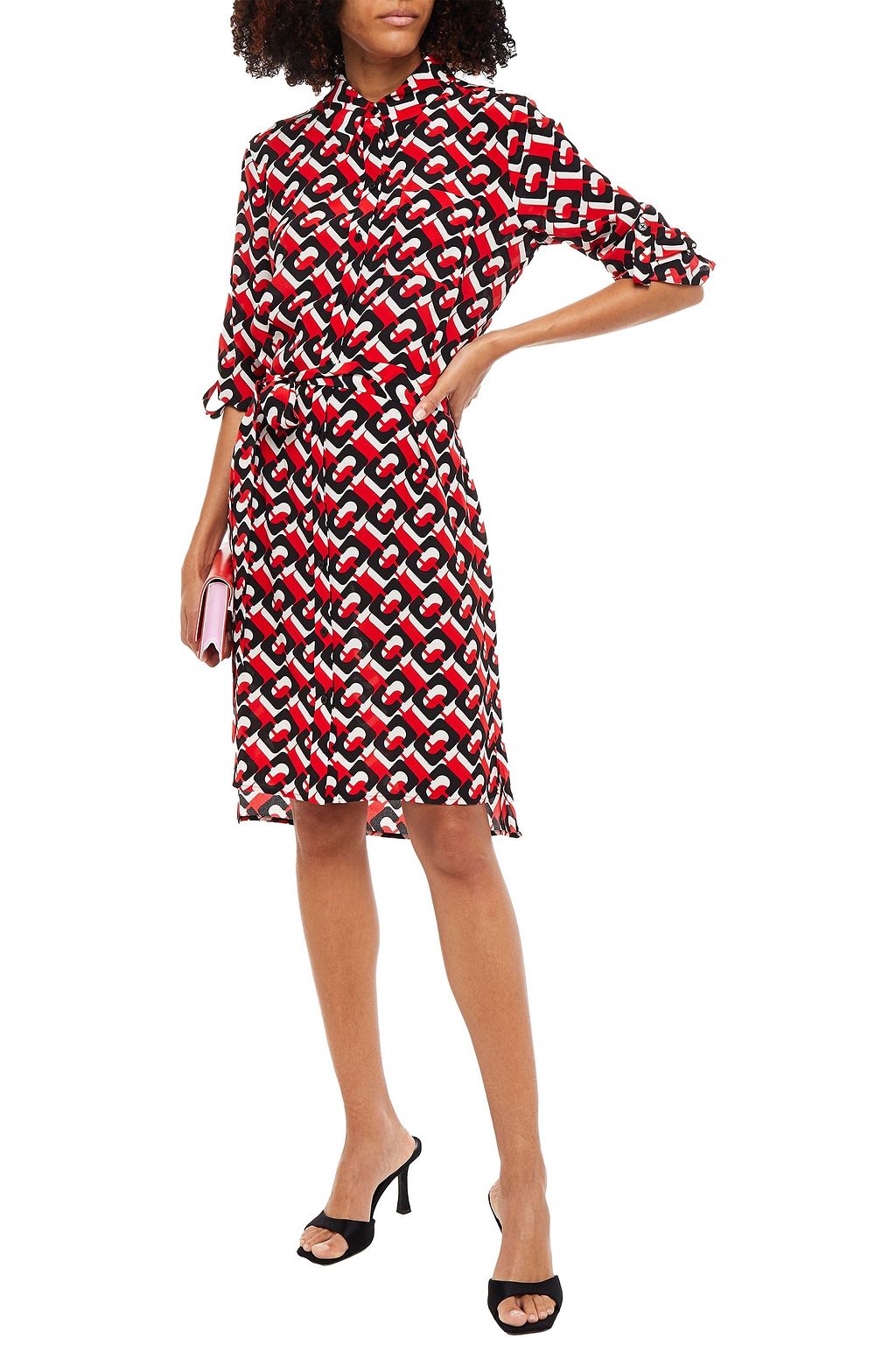 DIANE VON FURSTENBERG Belted printed silk crepe de chine shirt dress