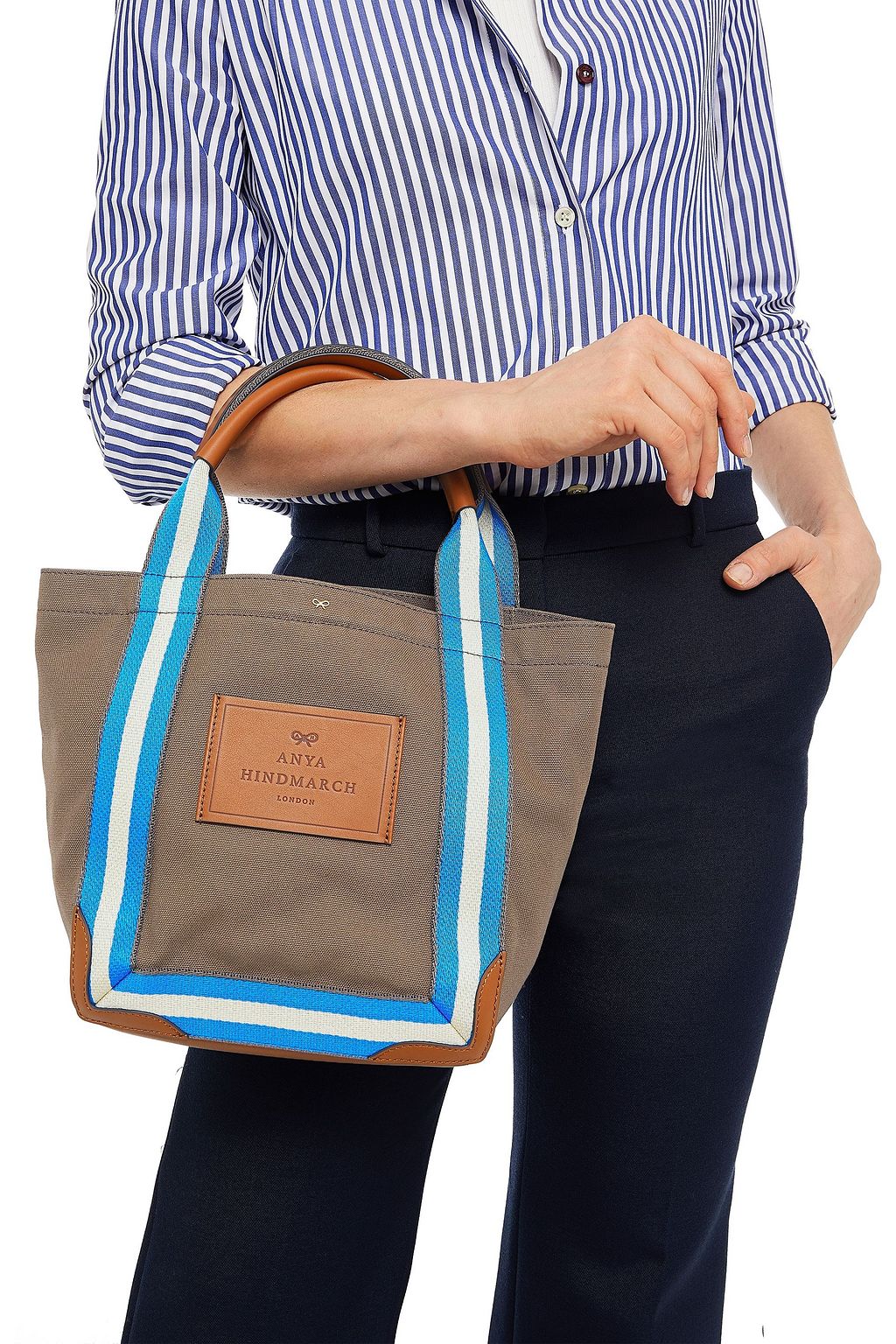 ANYA HINDMARCH Pont striped cotton-canvas tote