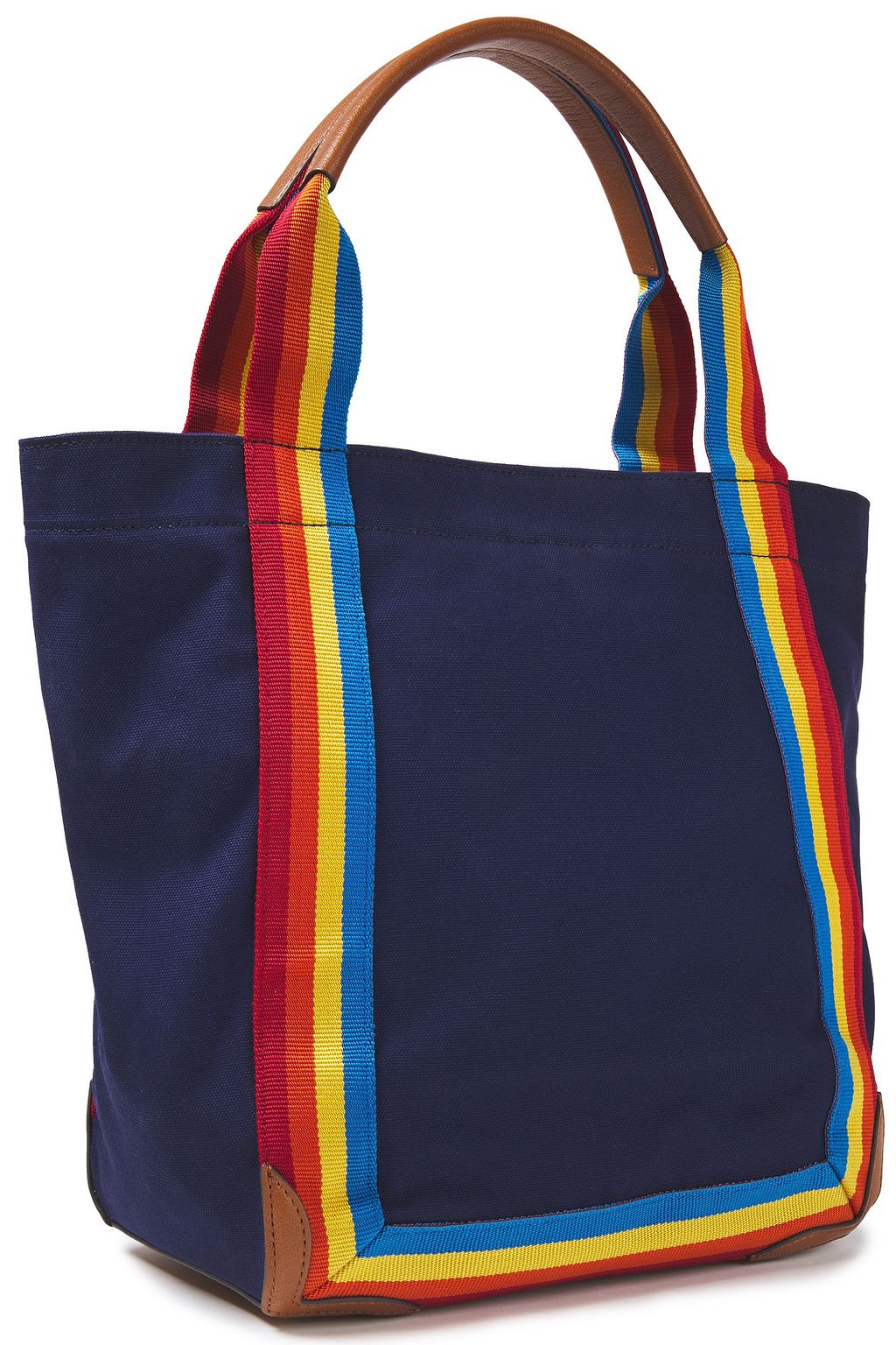 ANYA HINDMARCH Leather-trimmed striped canvas tote