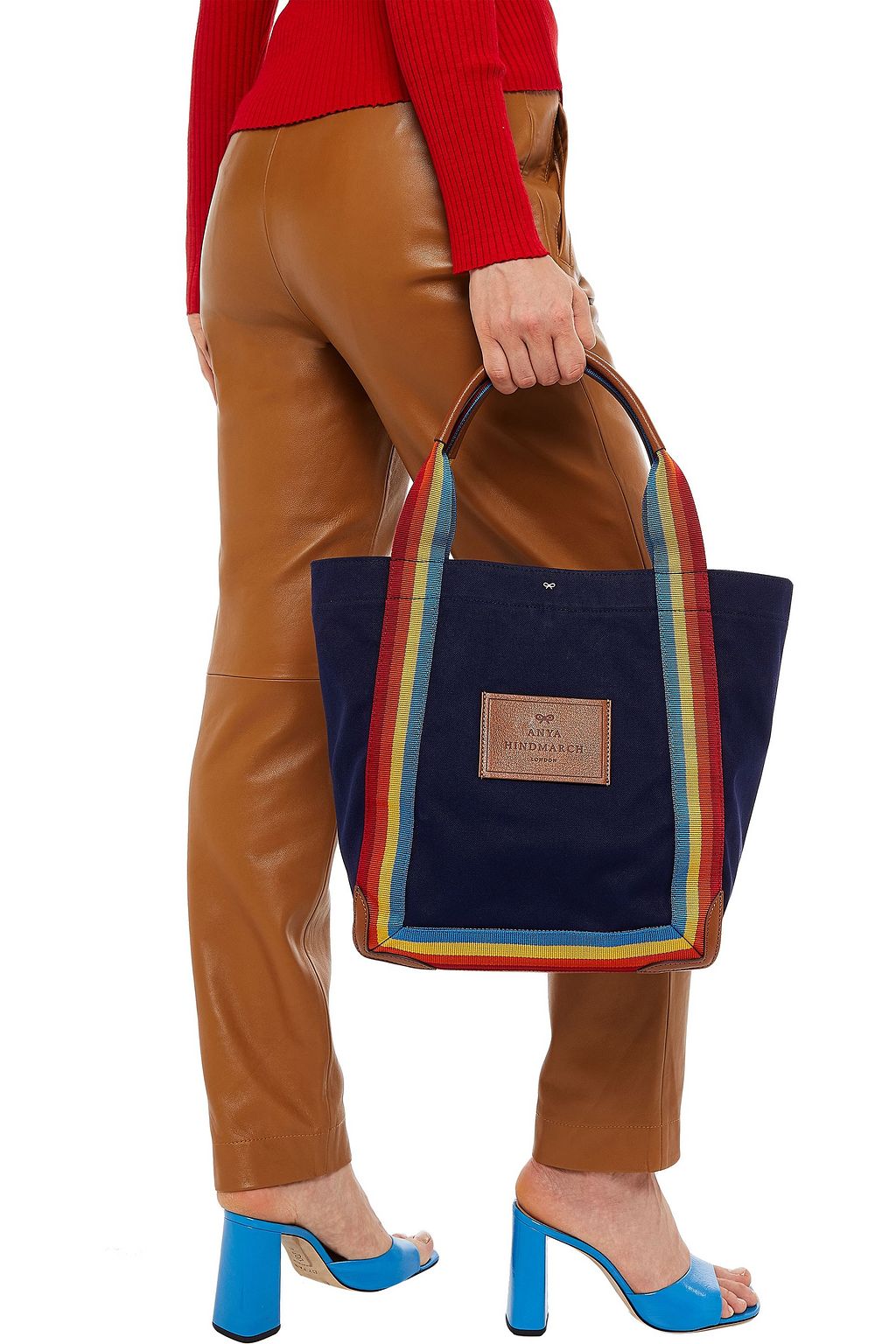 ANYA HINDMARCH Leather-trimmed striped canvas tote