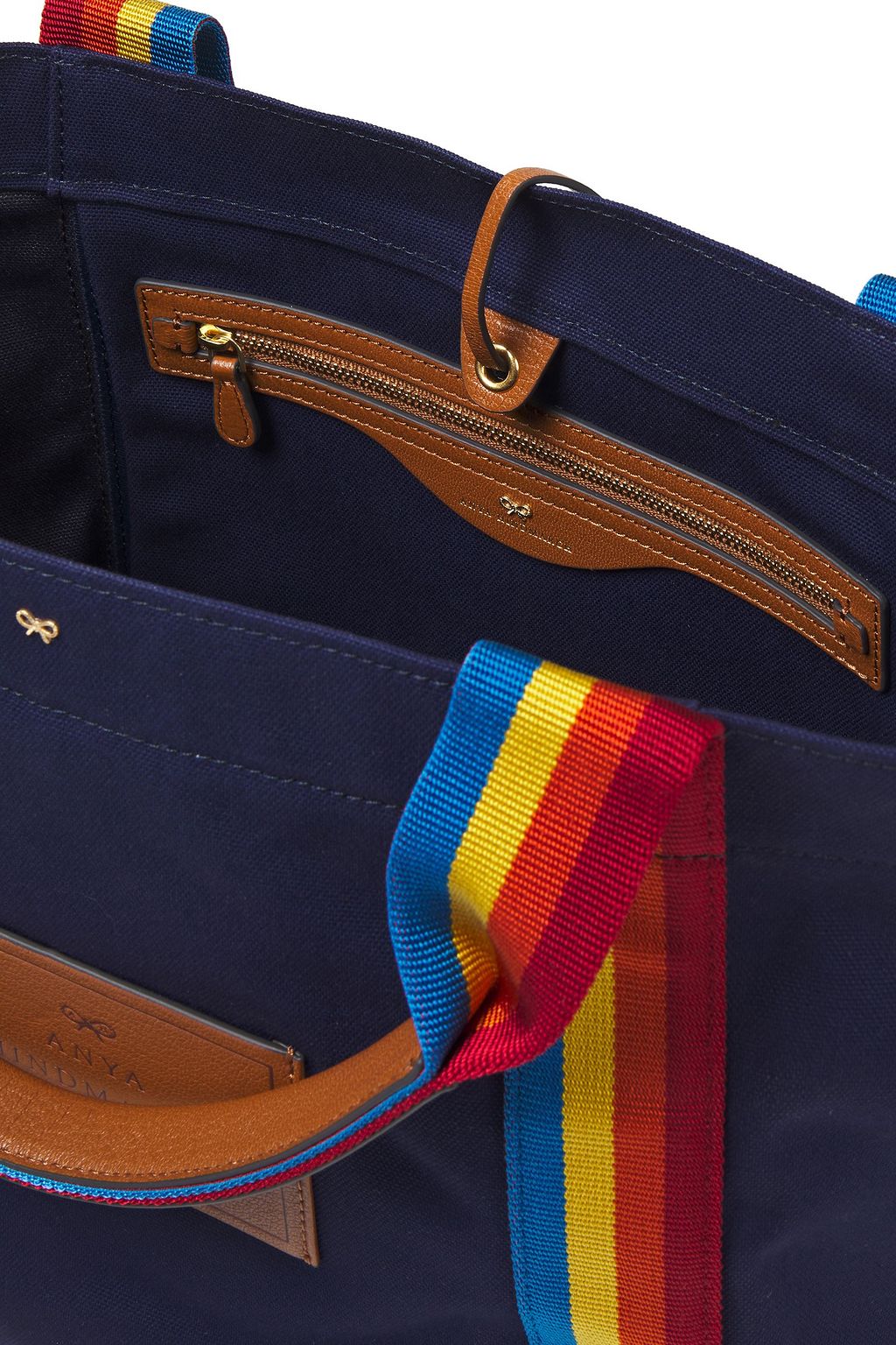 ANYA HINDMARCH Leather-trimmed striped canvas tote