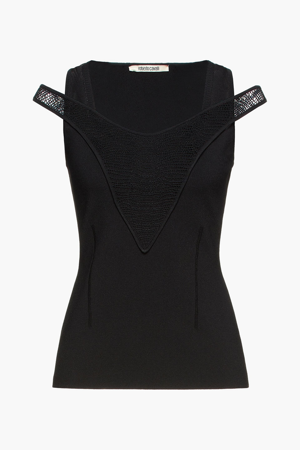 Crochet-trimmed stretch-knit top