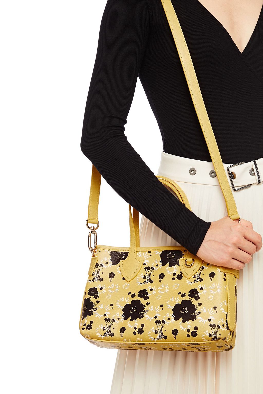FURLA Floral-print textured-leather tote