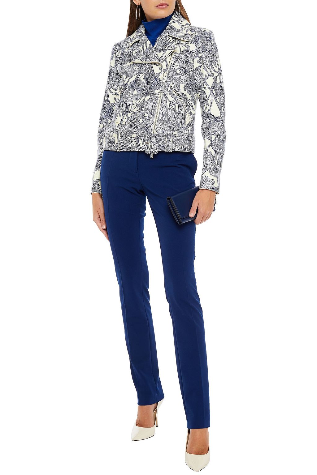 ROBERTO CAVALLI Floral-print leather biker jacket