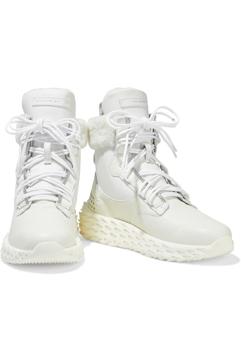 GIUSEPPE ZANOTTI Urchin shearling-trimmed smooth and textured-leather high-top sneakers