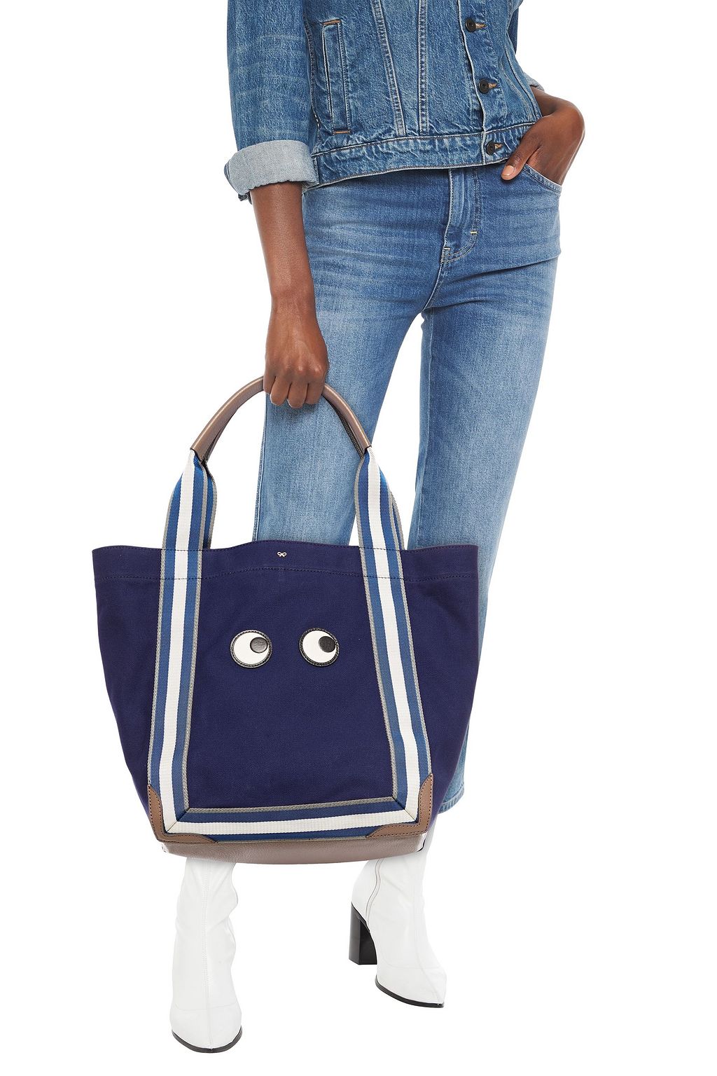 ANYA HINDMARCH Appliquéd striped cotton-canvas tote