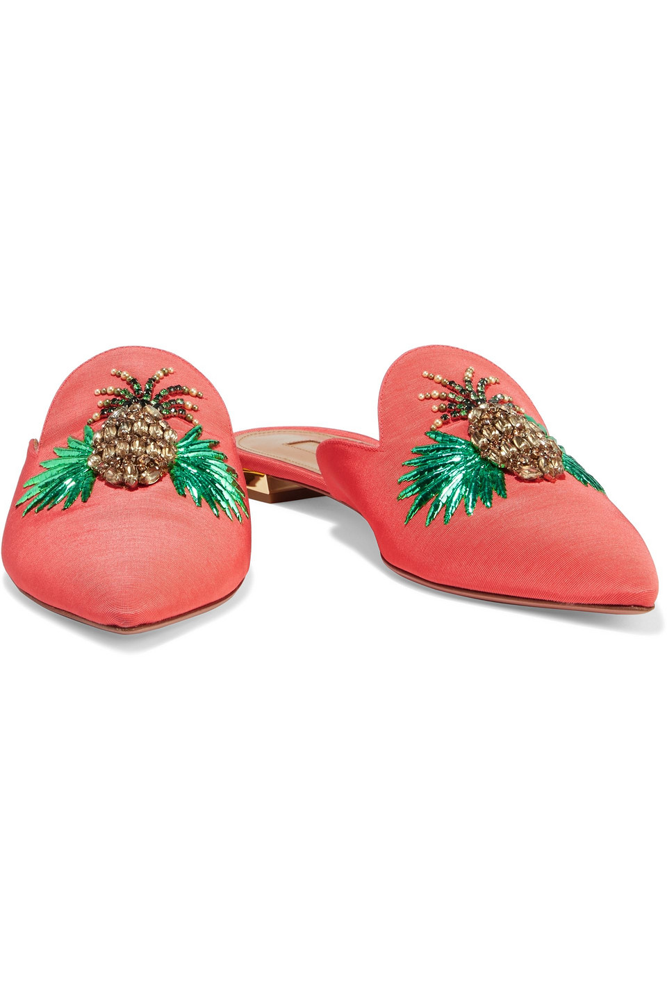 Aquazzura Embellished Faille Slippers In Papaya | ModeSens