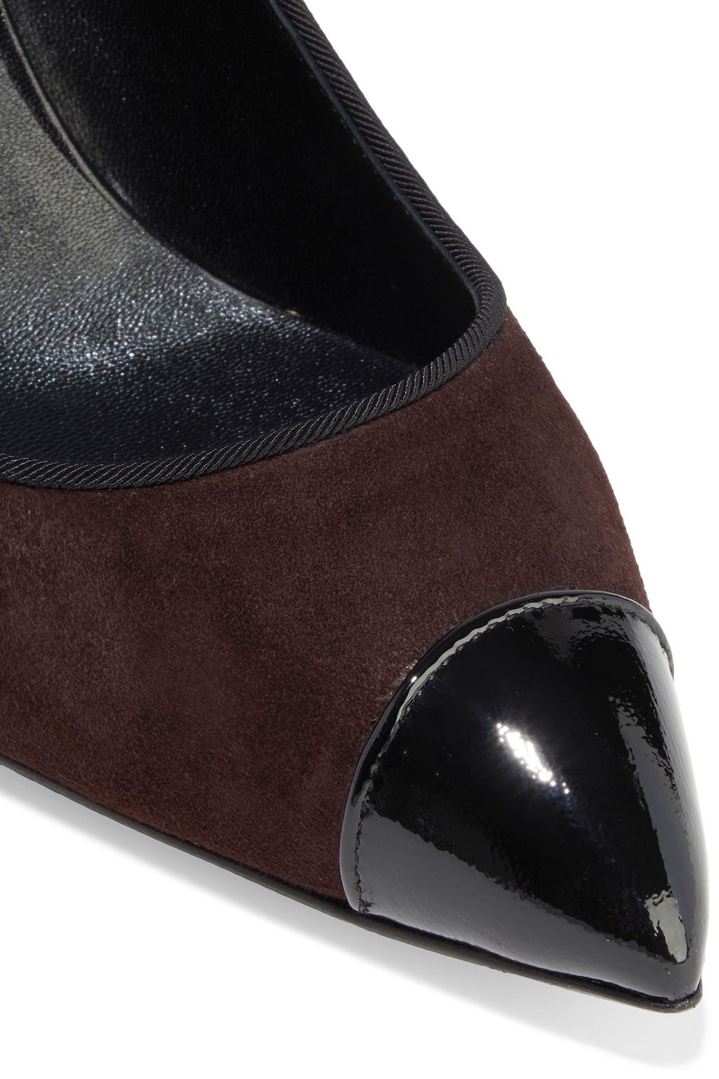 GIUSEPPE ZANOTTI Lucrezia 90 patent leather-trimmed suede pumps