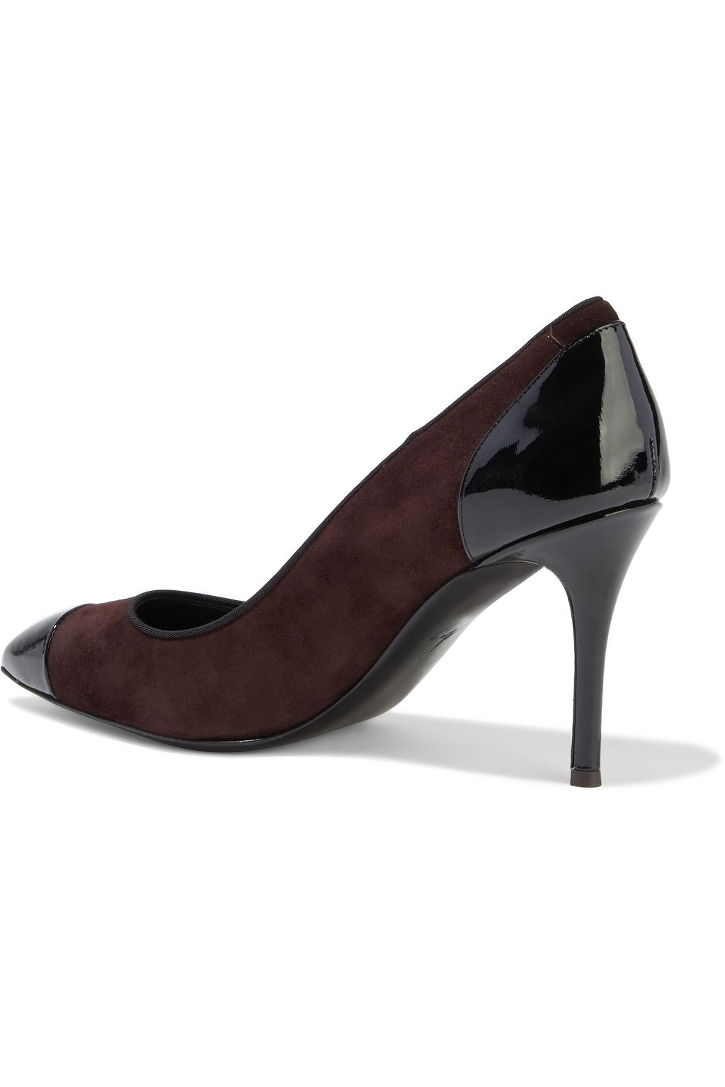 GIUSEPPE ZANOTTI Lucrezia 90 patent leather-trimmed suede pumps