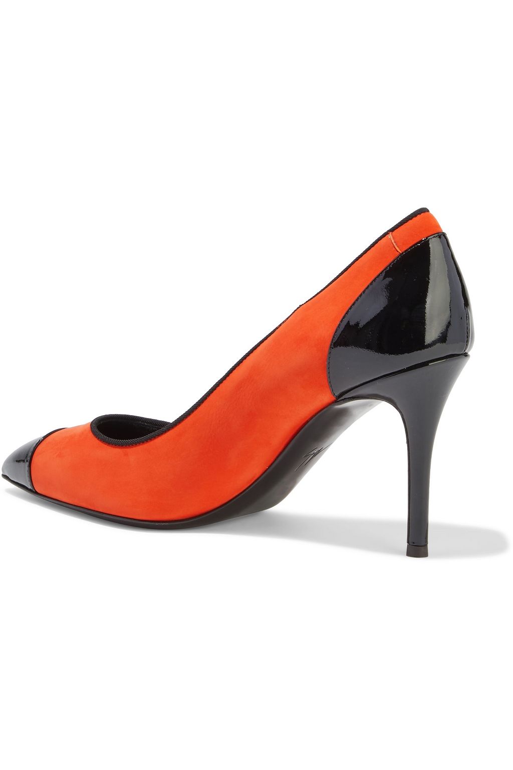 GIUSEPPE ZANOTTI Lucrezia 90 patent leather-trimmed suede pumps