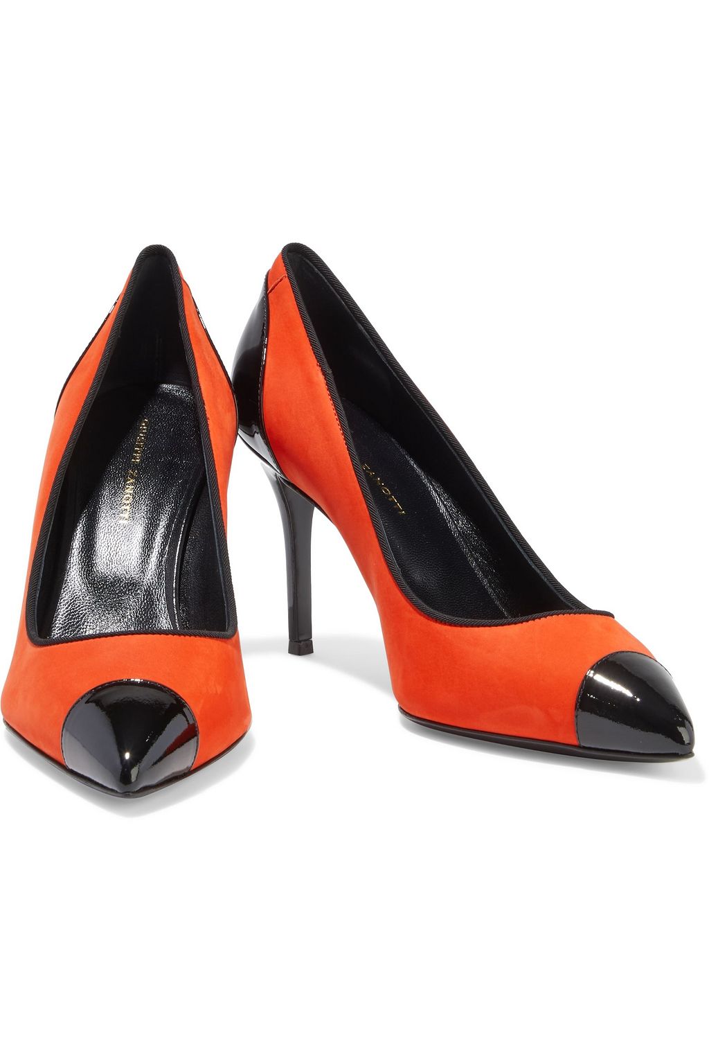 GIUSEPPE ZANOTTI Lucrezia 90 patent leather-trimmed suede pumps
