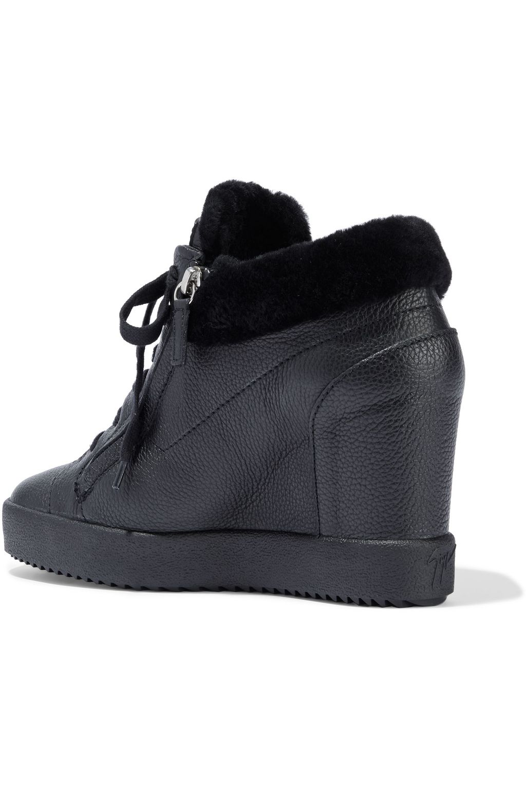 GIUSEPPE ZANOTTI Addy shearling-lined pebbled-leather wedge sneakers