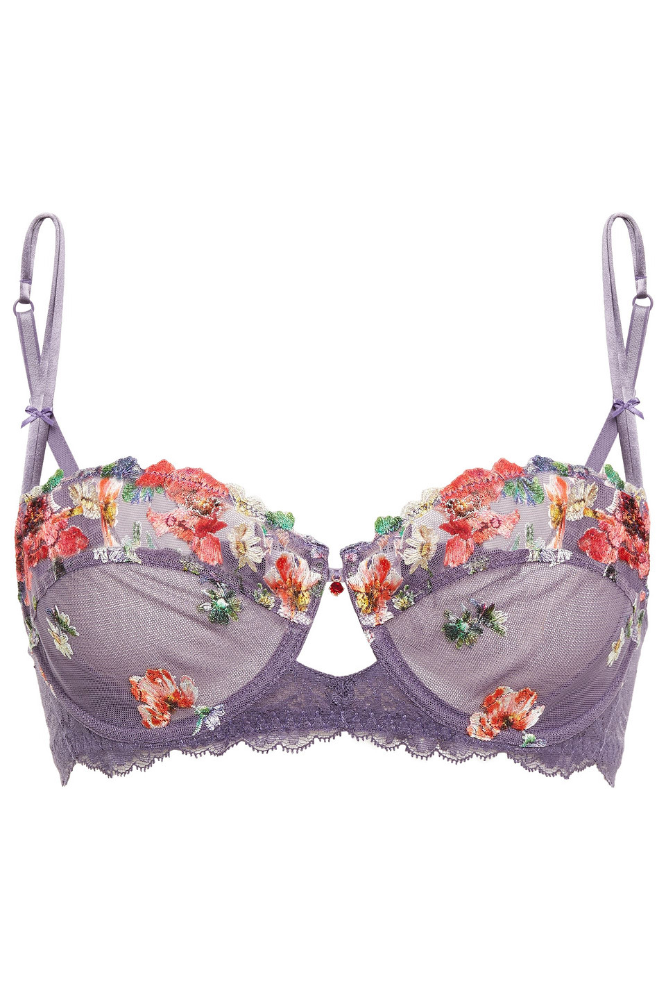 LISE CHARMEL RÊVE ORCHIDÉE EMBROIDERED TULLE AND LACE BALCONETTE BRA 3074457345627090956