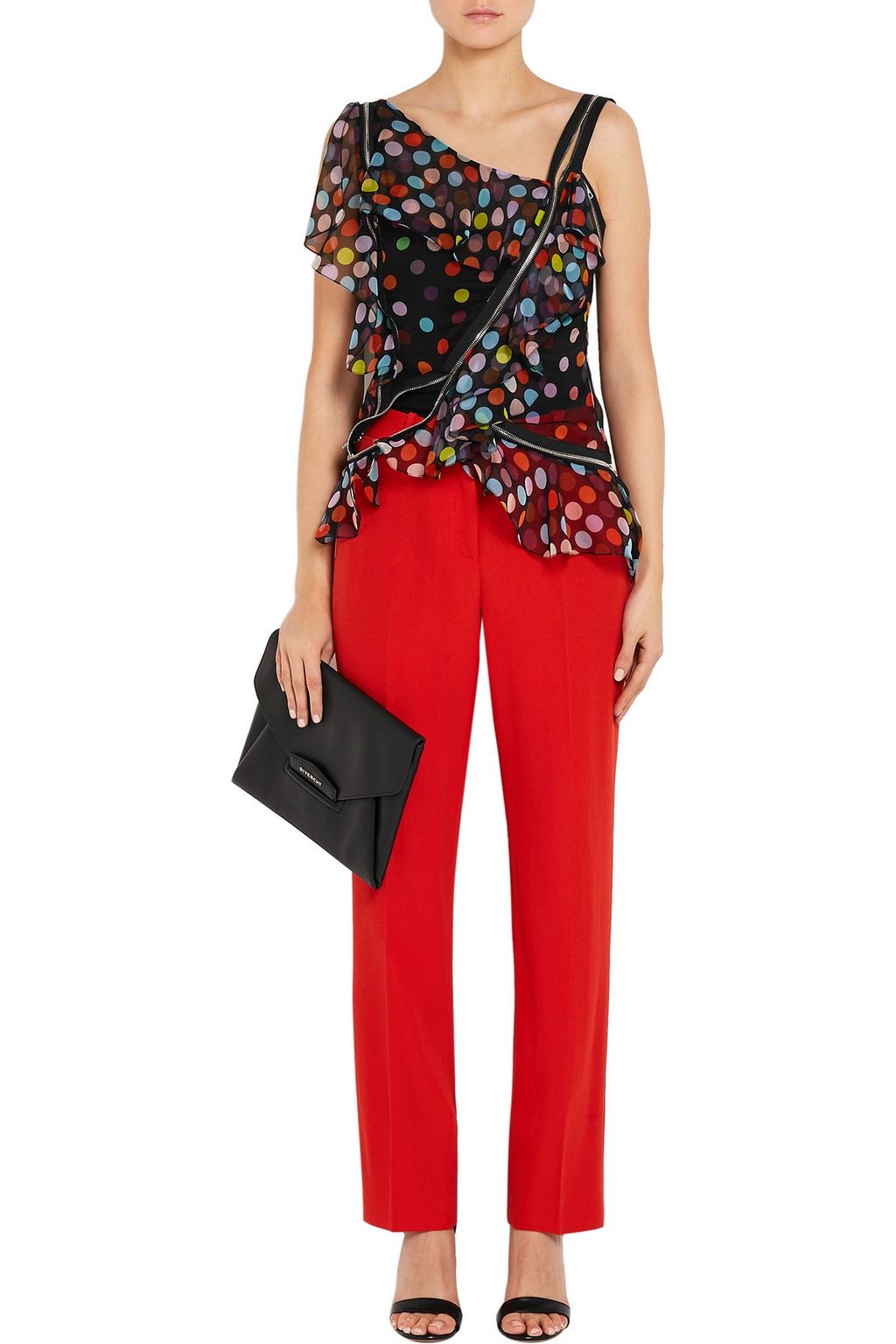GIVENCHY Zip-detailed polka-dot silk-chiffon blouse