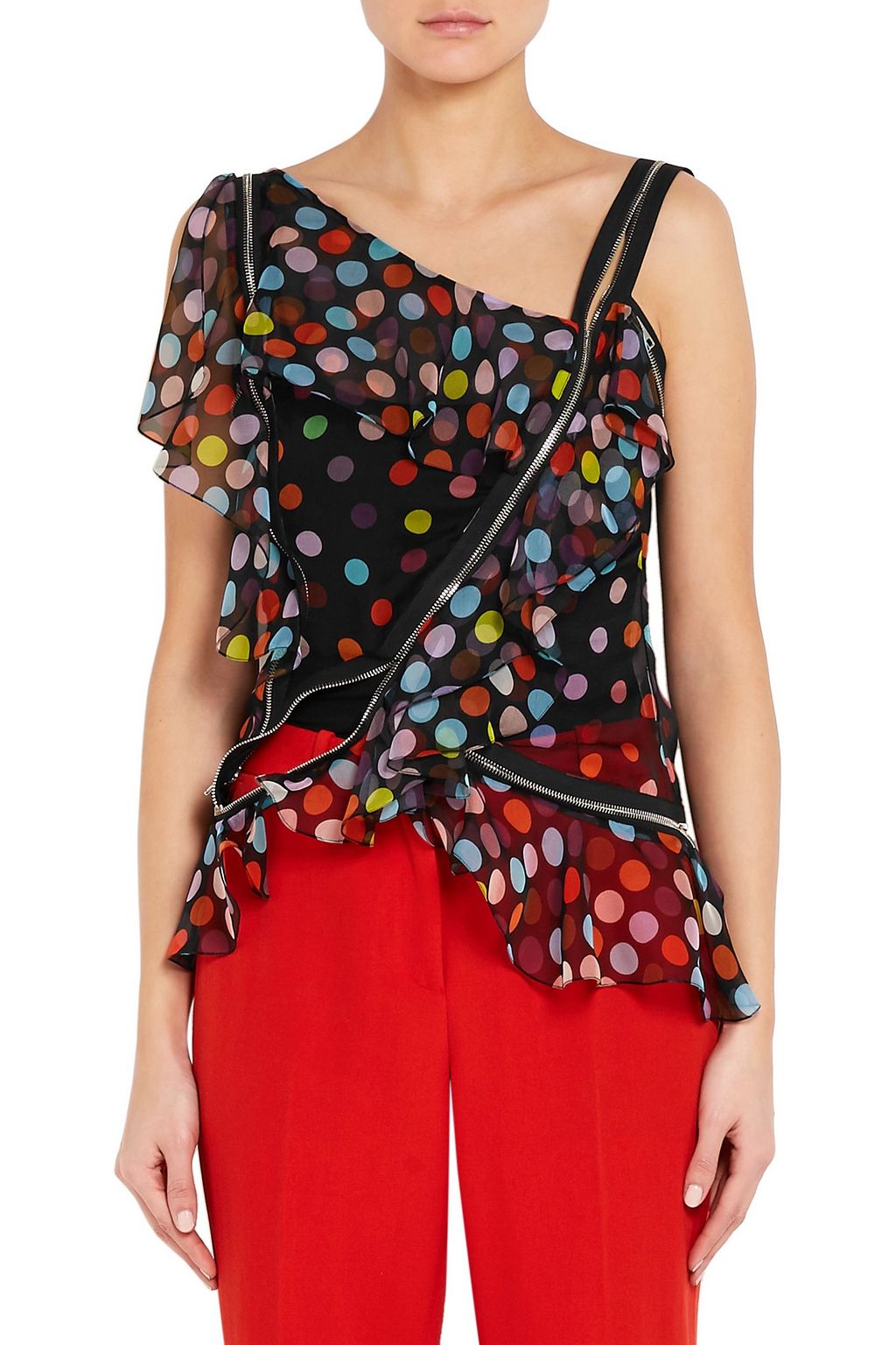 GIVENCHY Zip-detailed polka-dot silk-chiffon blouse