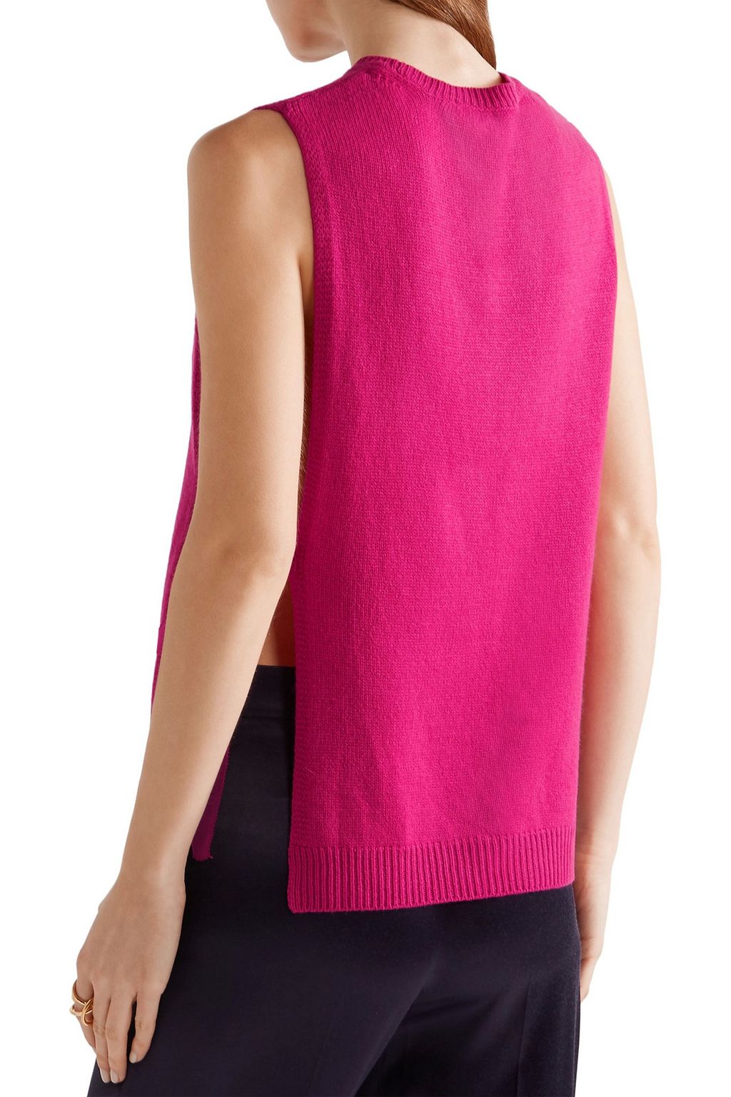 VALENTINO GARAVANI Tie-side silk chiffon-trimmed cashmere top