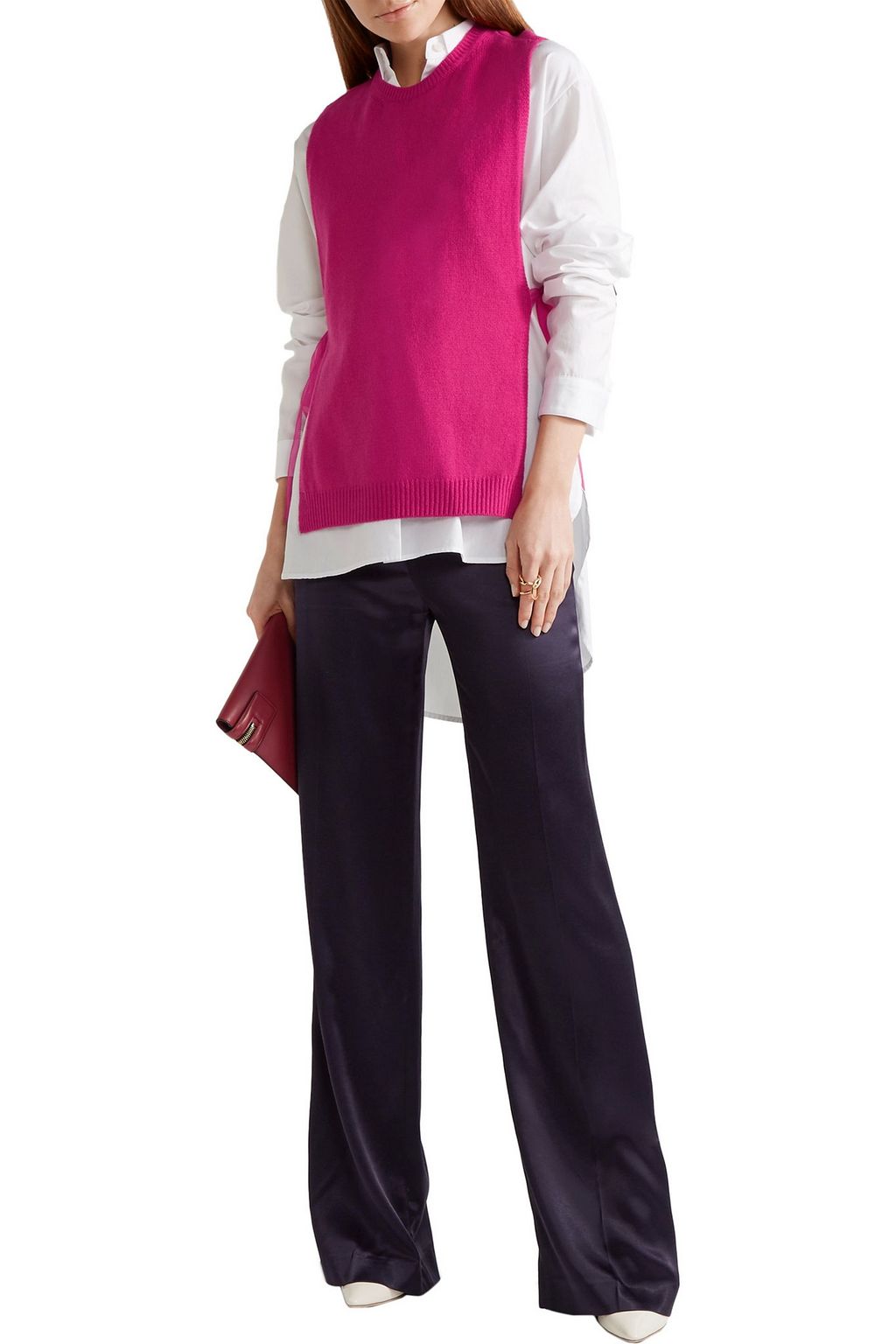 VALENTINO GARAVANI Tie-side silk chiffon-trimmed cashmere top