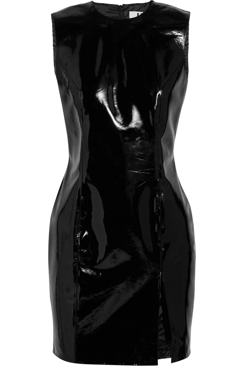 topshop unique - patent-leather mini dress - black - uk/au 8