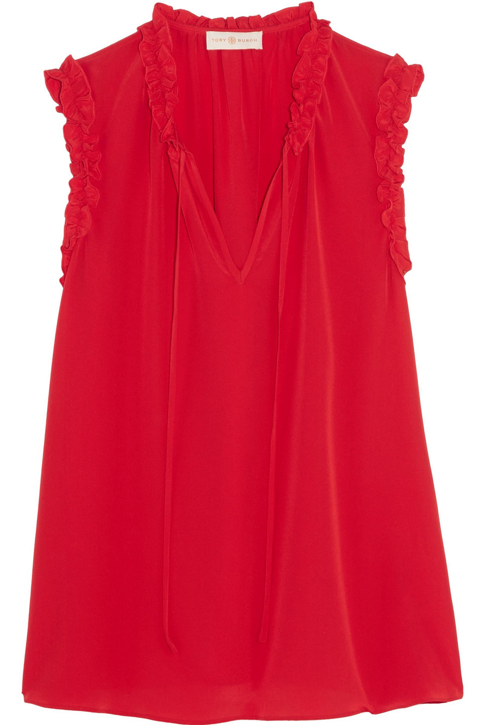tory burch - marie ruffled silk crepe de chine top - red - us 2