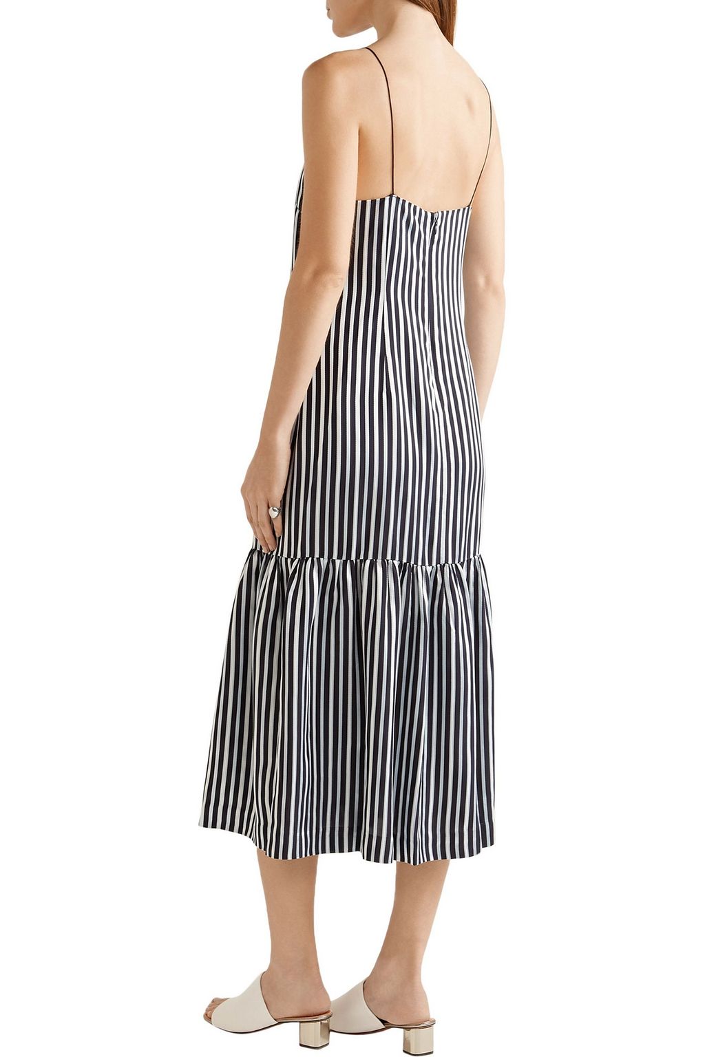 ELIZABETH AND JAMES Jewel striped satin and crepe midi dress
