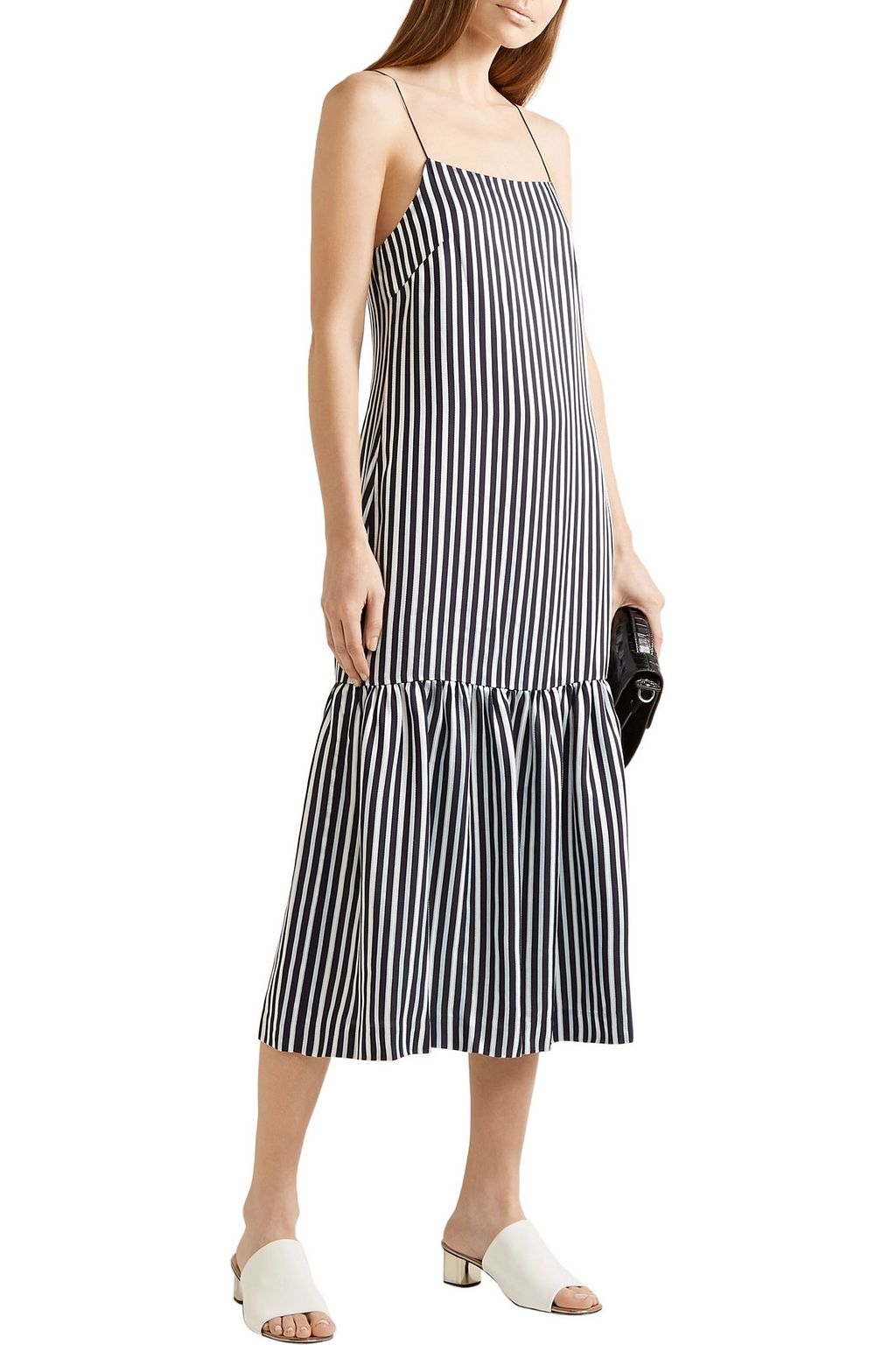 ELIZABETH AND JAMES Jewel striped satin and crepe midi dress