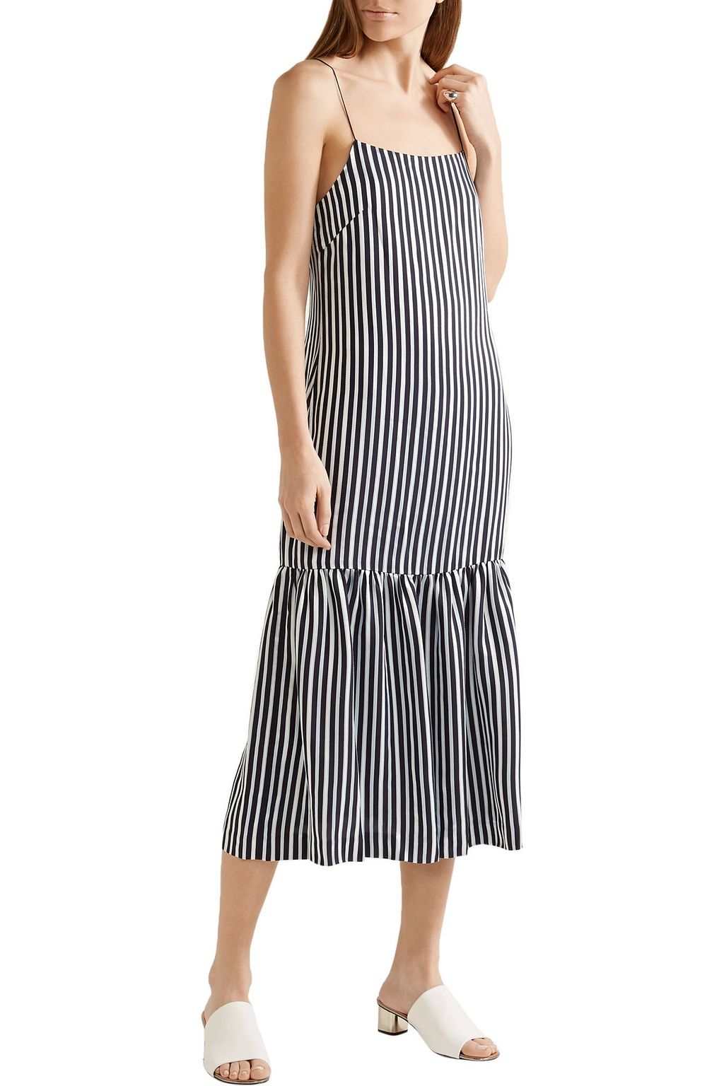 ELIZABETH AND JAMES Jewel striped satin and crepe midi dress