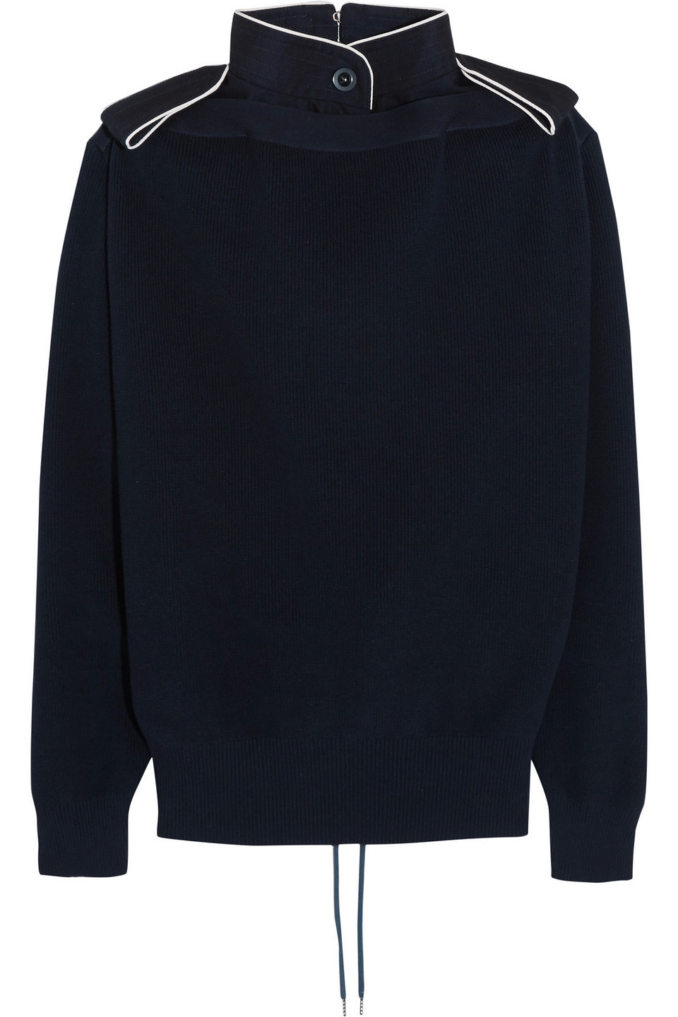 Sacai Lace-up Twill-trimmed Cotton Sweater In Blue