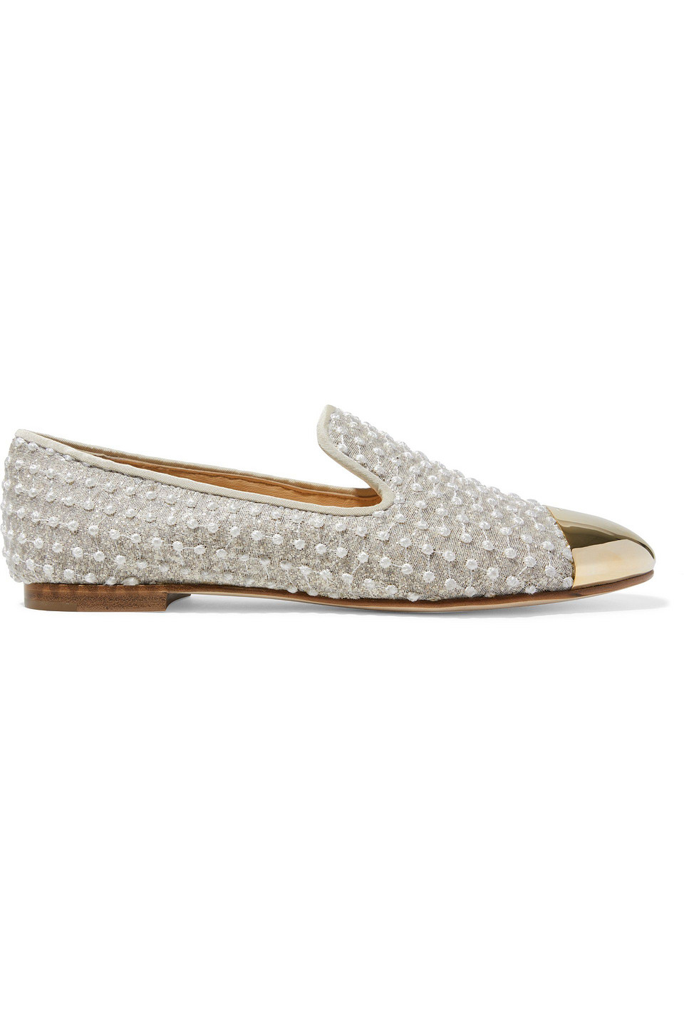 giuseppe zanotti - embroidered gauze and embellished leather slippers - white - eu 39