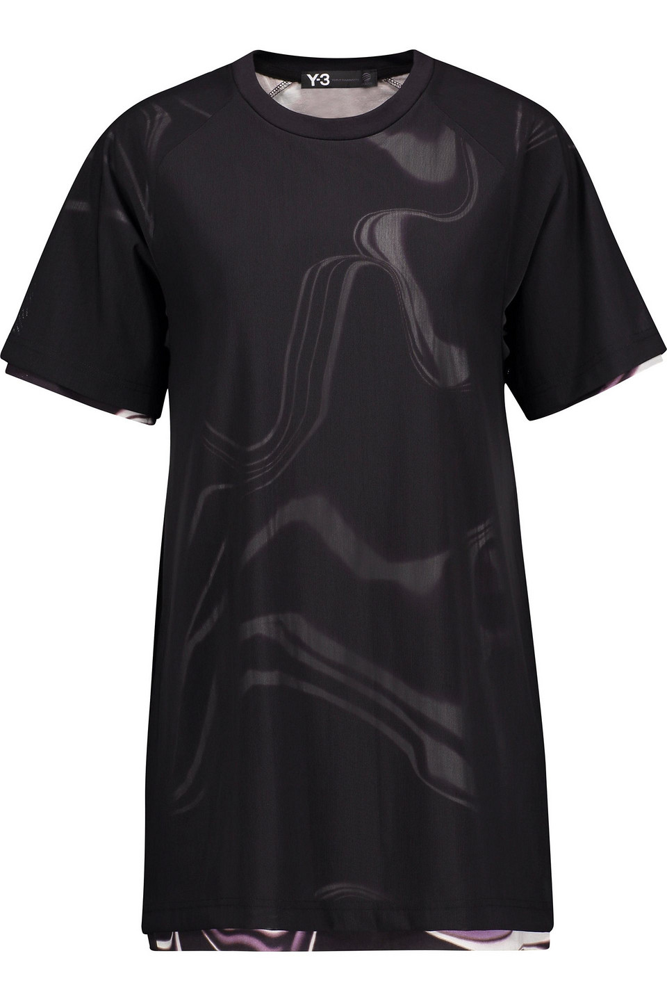 Y-3 Adidas Originals Layered Mesh And Printed Cotton Jersey T-shirt In Black