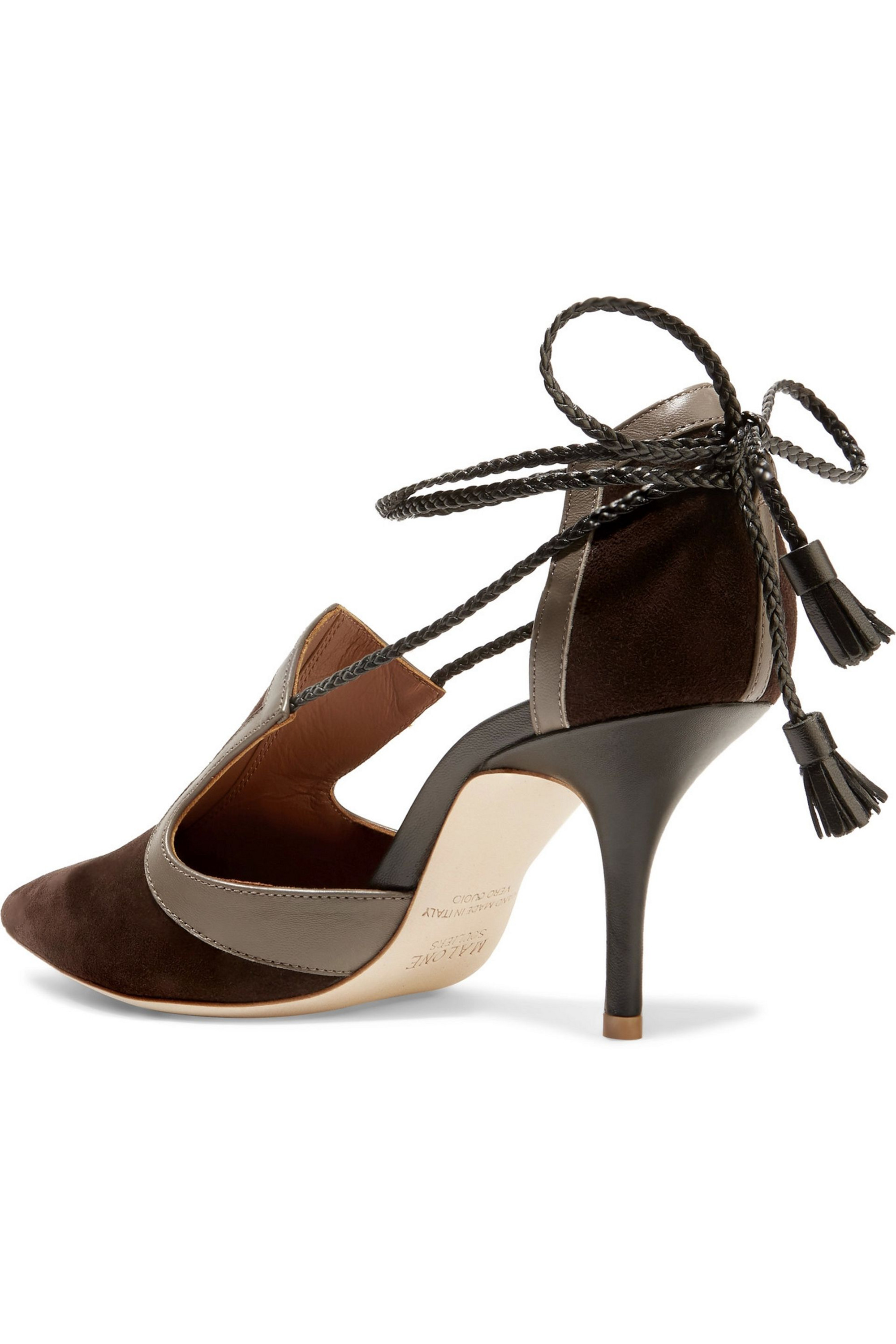 Malone Souliers Haji lace-up leather-trimmed suede pumps