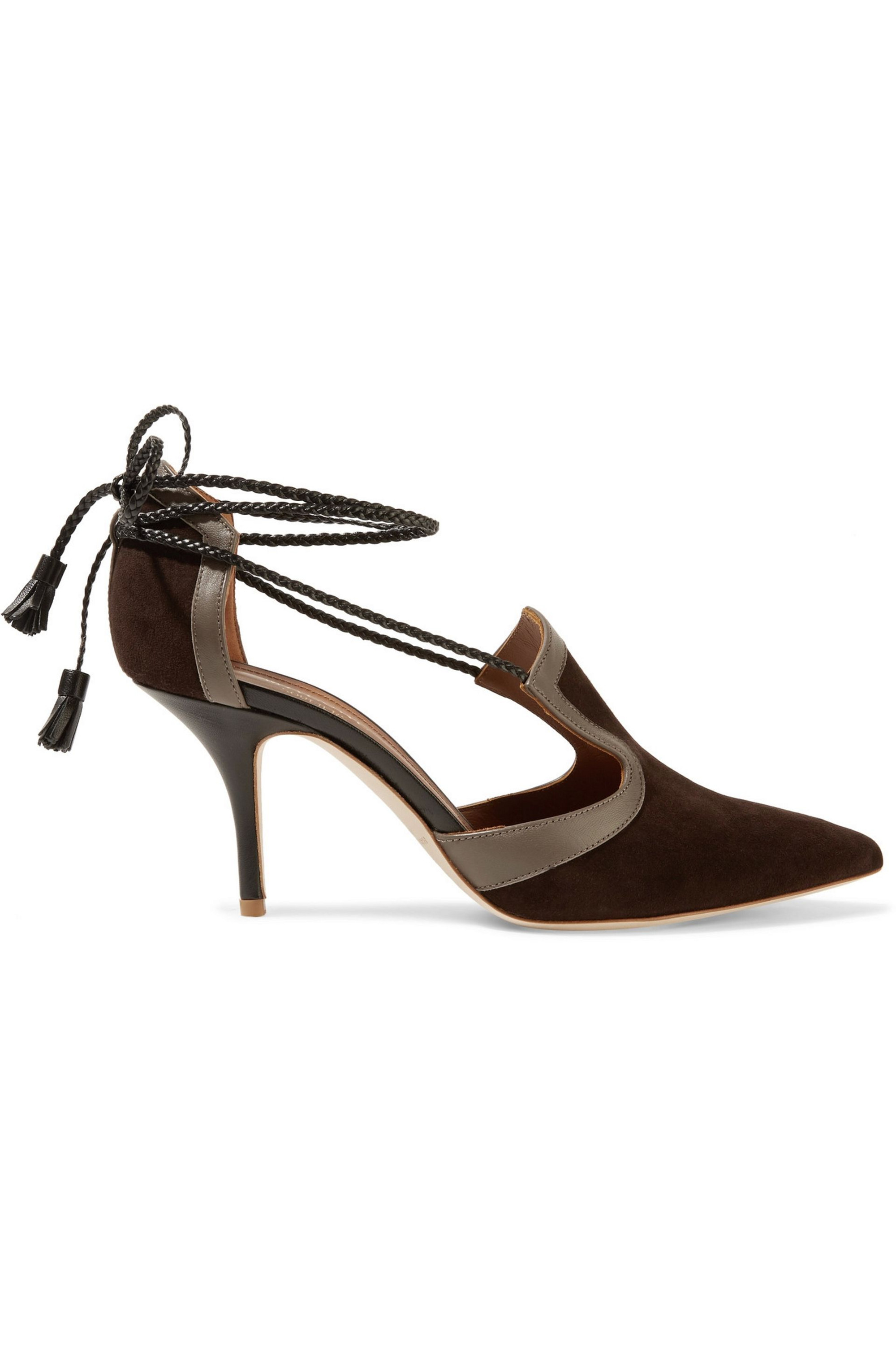 Malone Souliers Haji lace-up leather-trimmed suede pumps