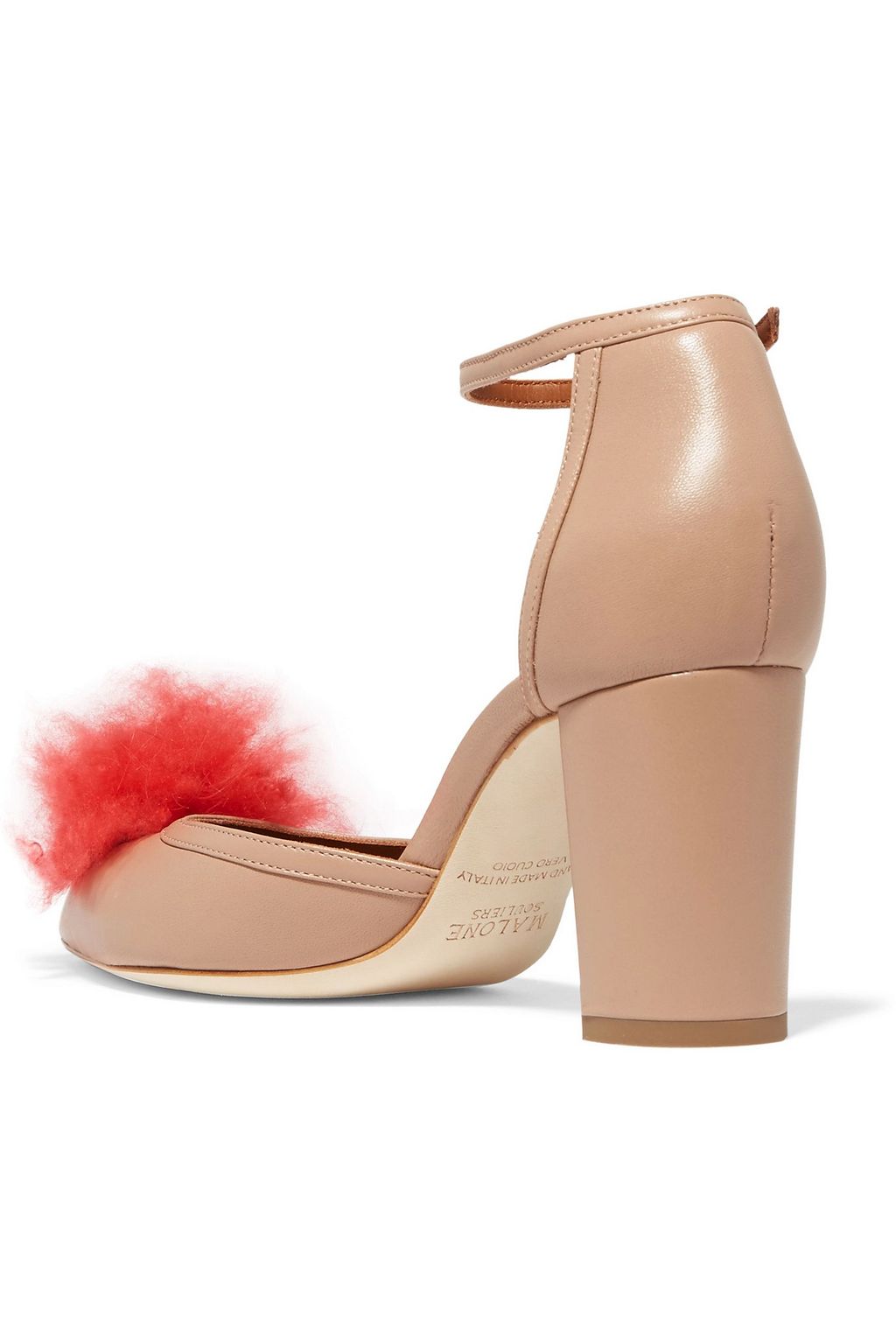MALONE SOULIERS Jan cashmere pompom-embellished leather pumps