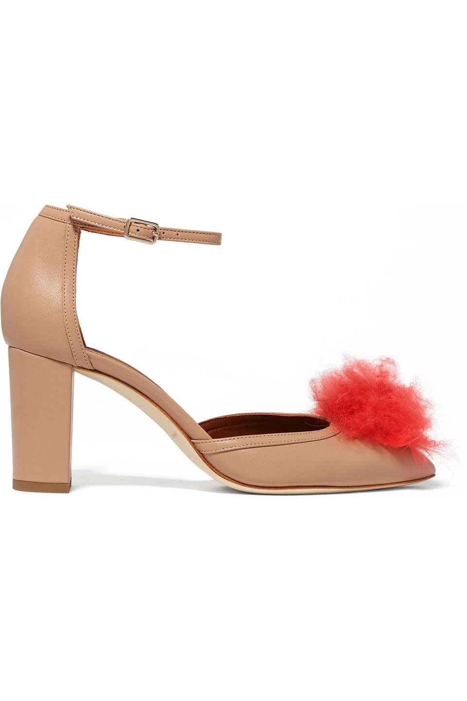 Jan cashmere pompom-embellished leather pumps