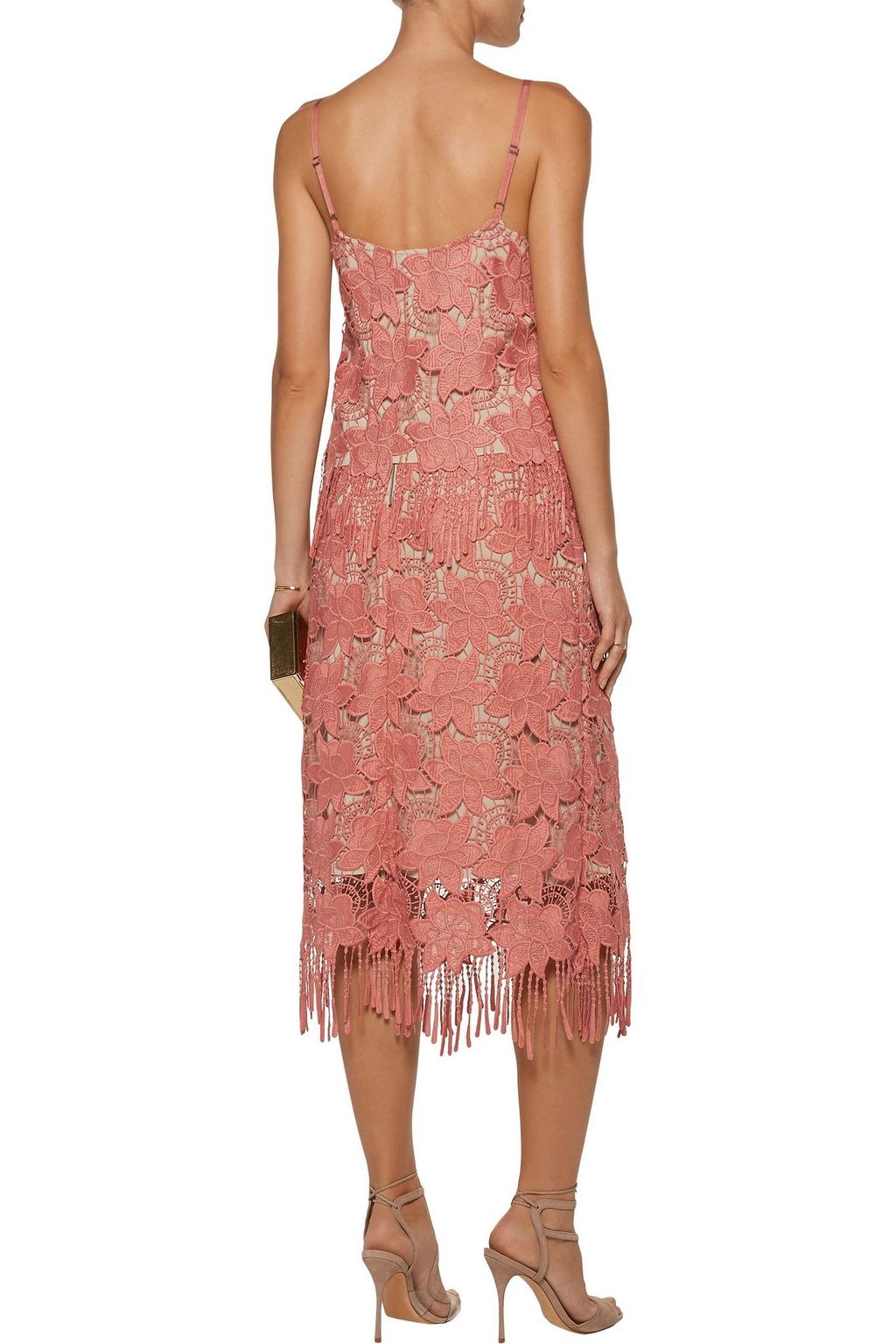 ALICE + OLIVIA Fringed guipure lace midi skirt