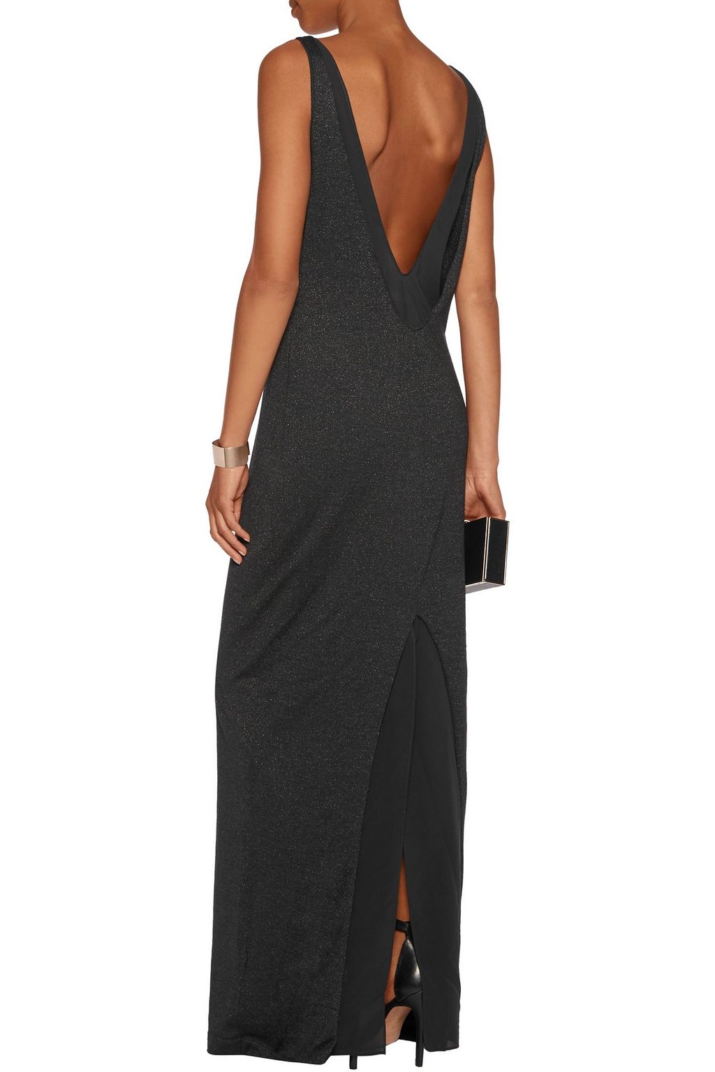 BRUNELLO CUCINELLI Layered georgette and metallic cashmere-blend maxi dress