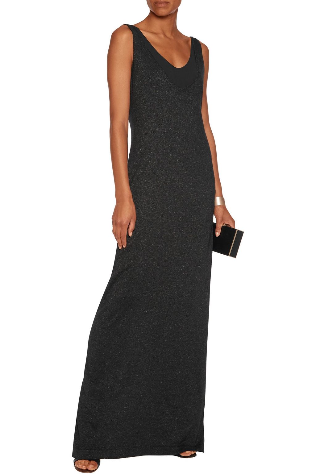 BRUNELLO CUCINELLI Layered georgette and metallic cashmere-blend maxi dress