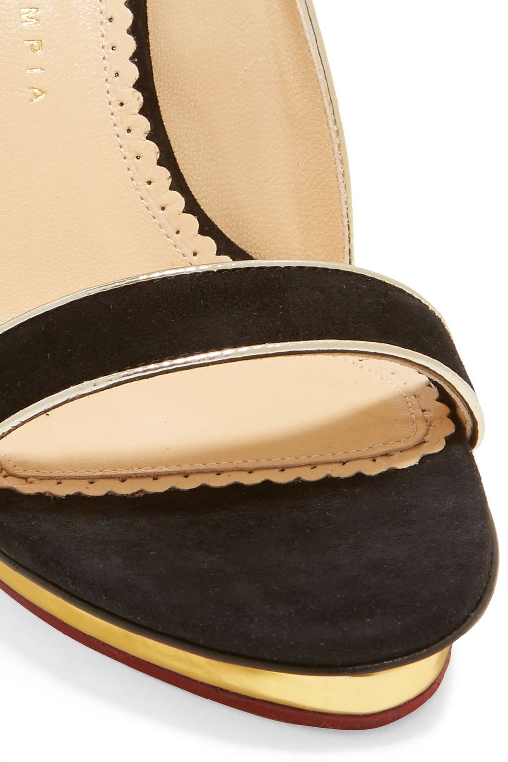 CHARLOTTE OLYMPIA Christine metallic leather-trimmed suede sandals
