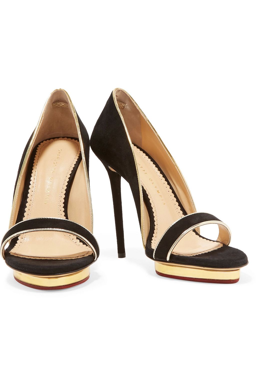 CHARLOTTE OLYMPIA Christine metallic leather-trimmed suede sandals