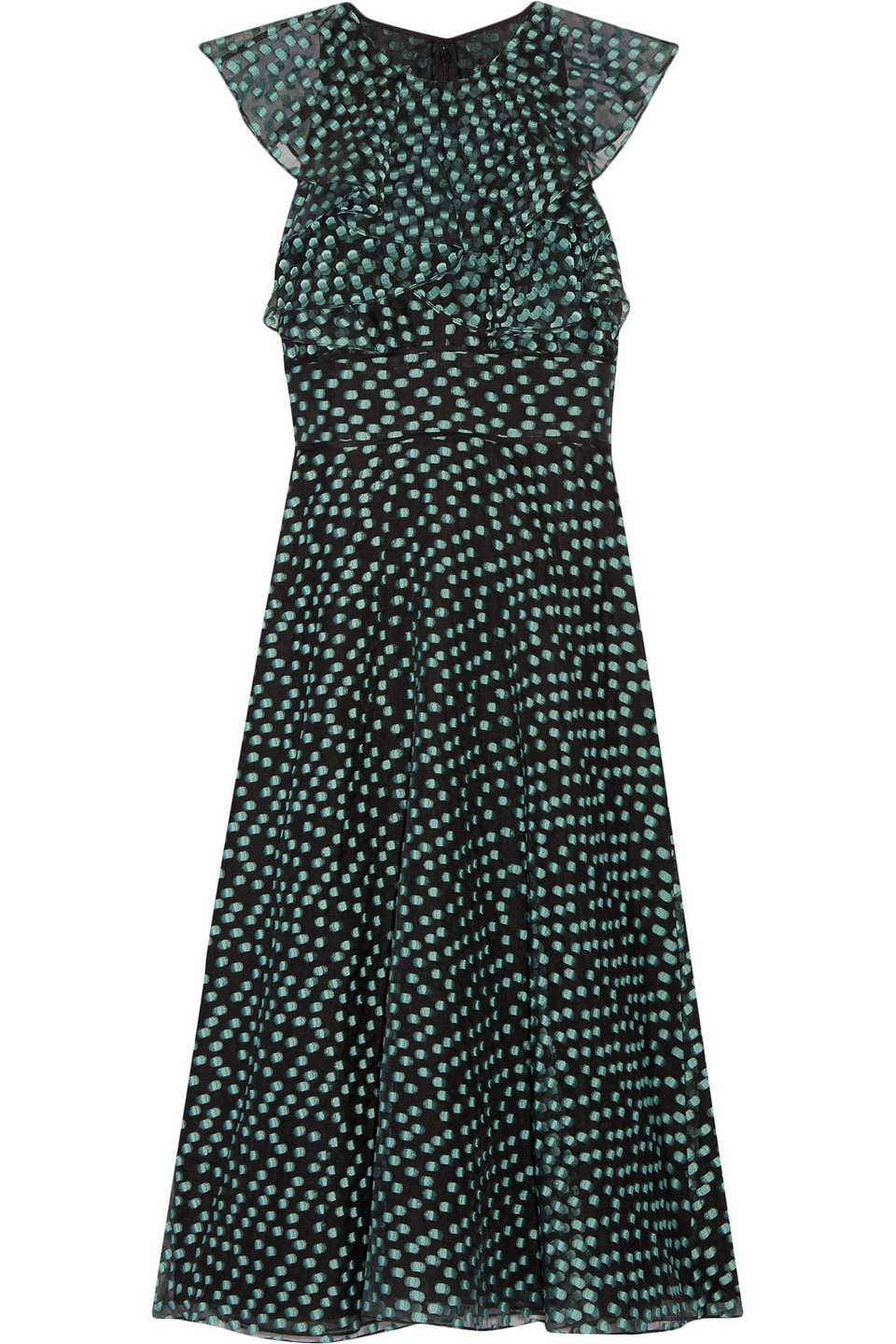 lela rose - ruffled fil coupé organza midi dress - green - us 4