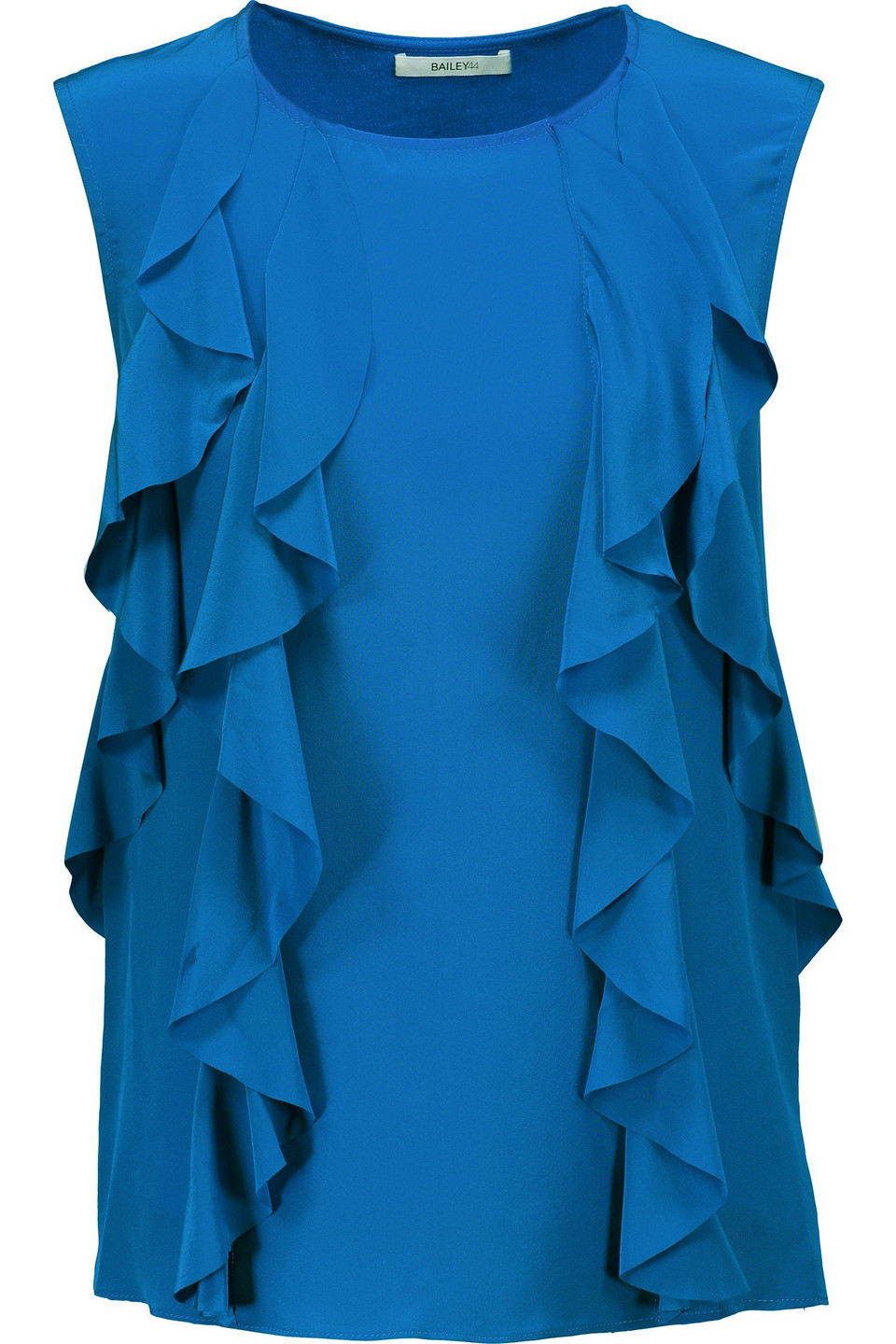bailey 44 - mabel ruffled silk-satin and stretch-jersey top - blue - s