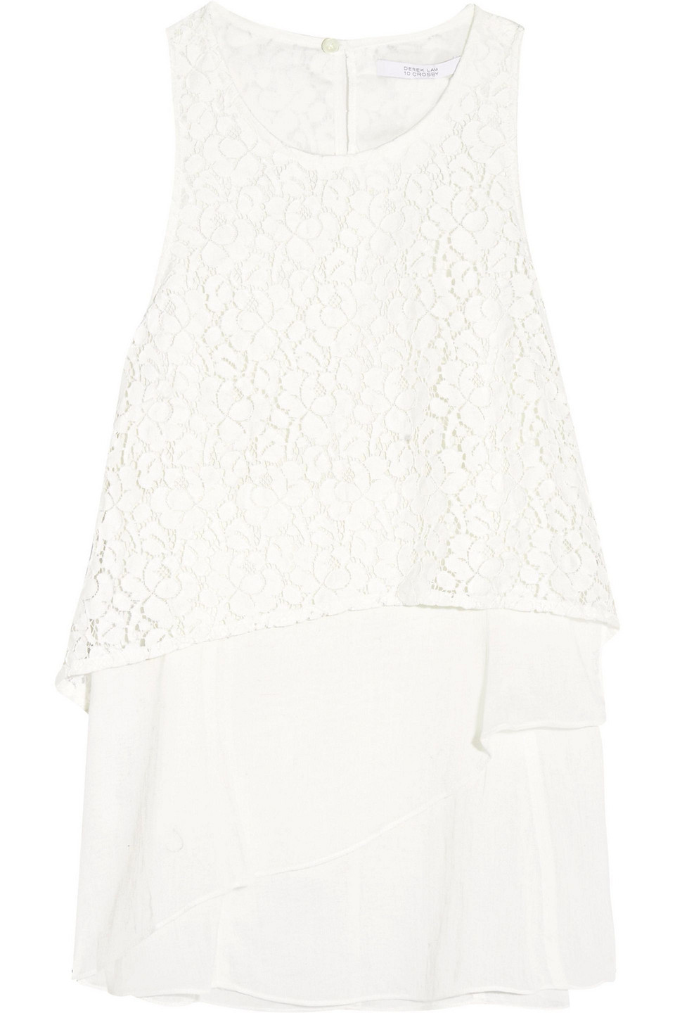 derek lam 10 crosby - empire layered corded lace and cotton-blend top - white - us 4