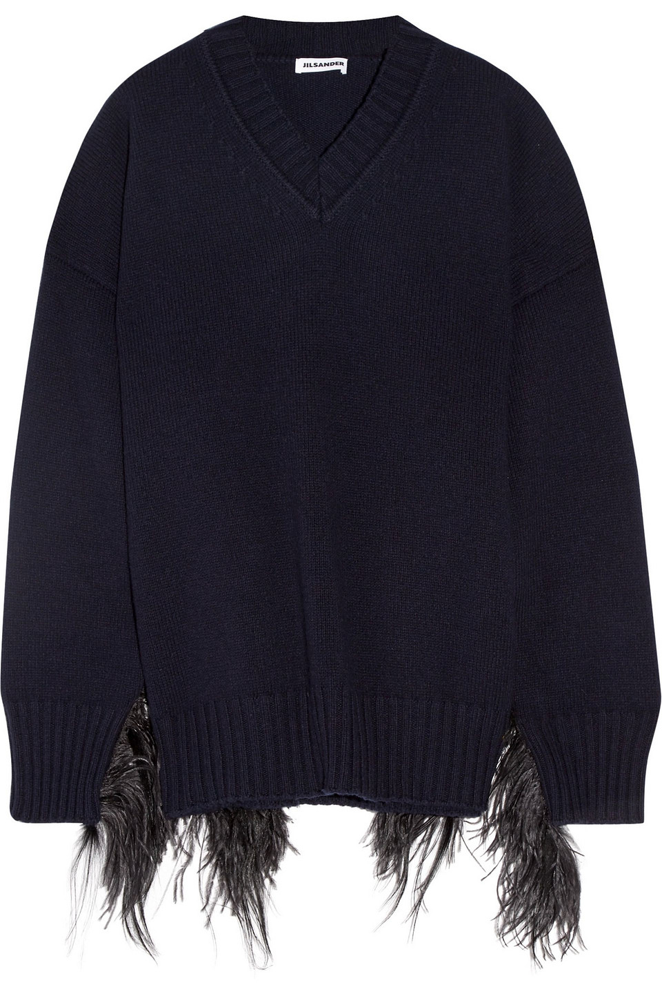 jil sander - feather-embellished wool and cashmere-blend sweater - blue - fr 36