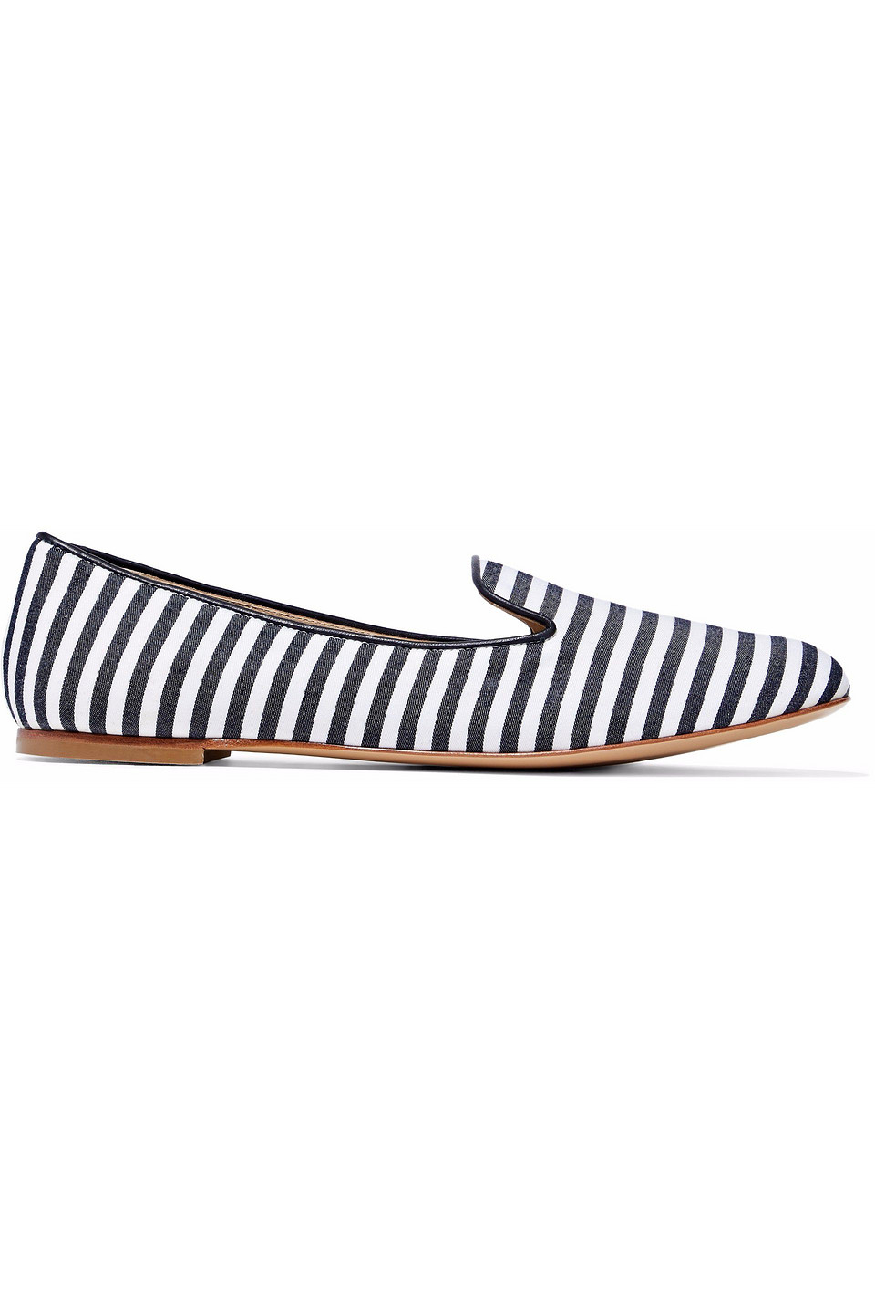 giuseppe zanotti - leather-trimmed striped canvas slippers - white - eu 39