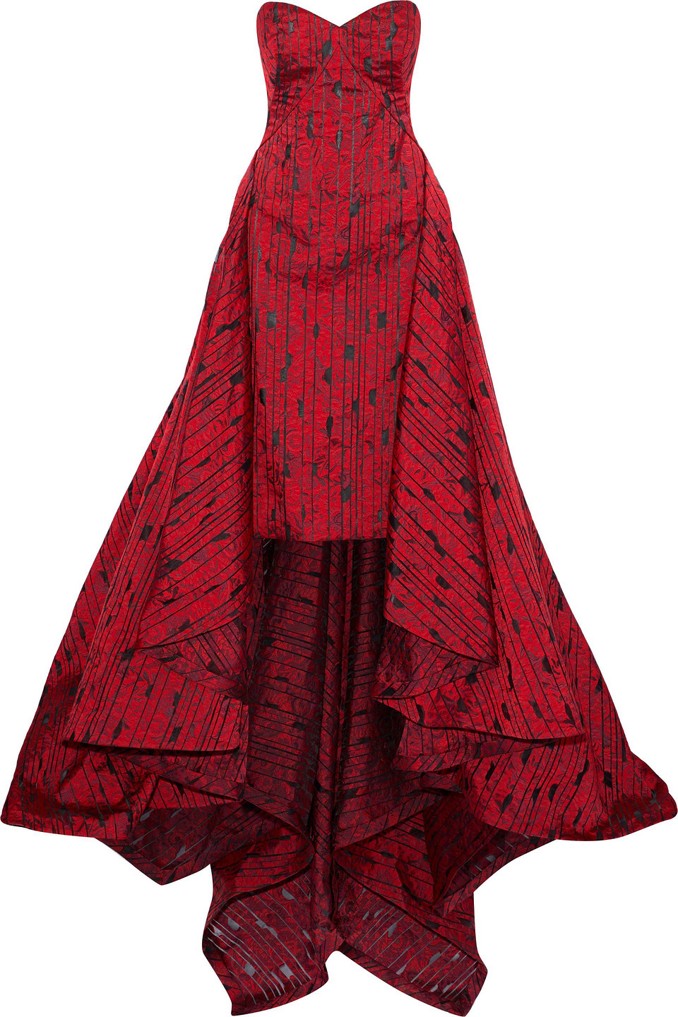 Zac Posen Strapless Asymmetric Jacquard Gown In Red